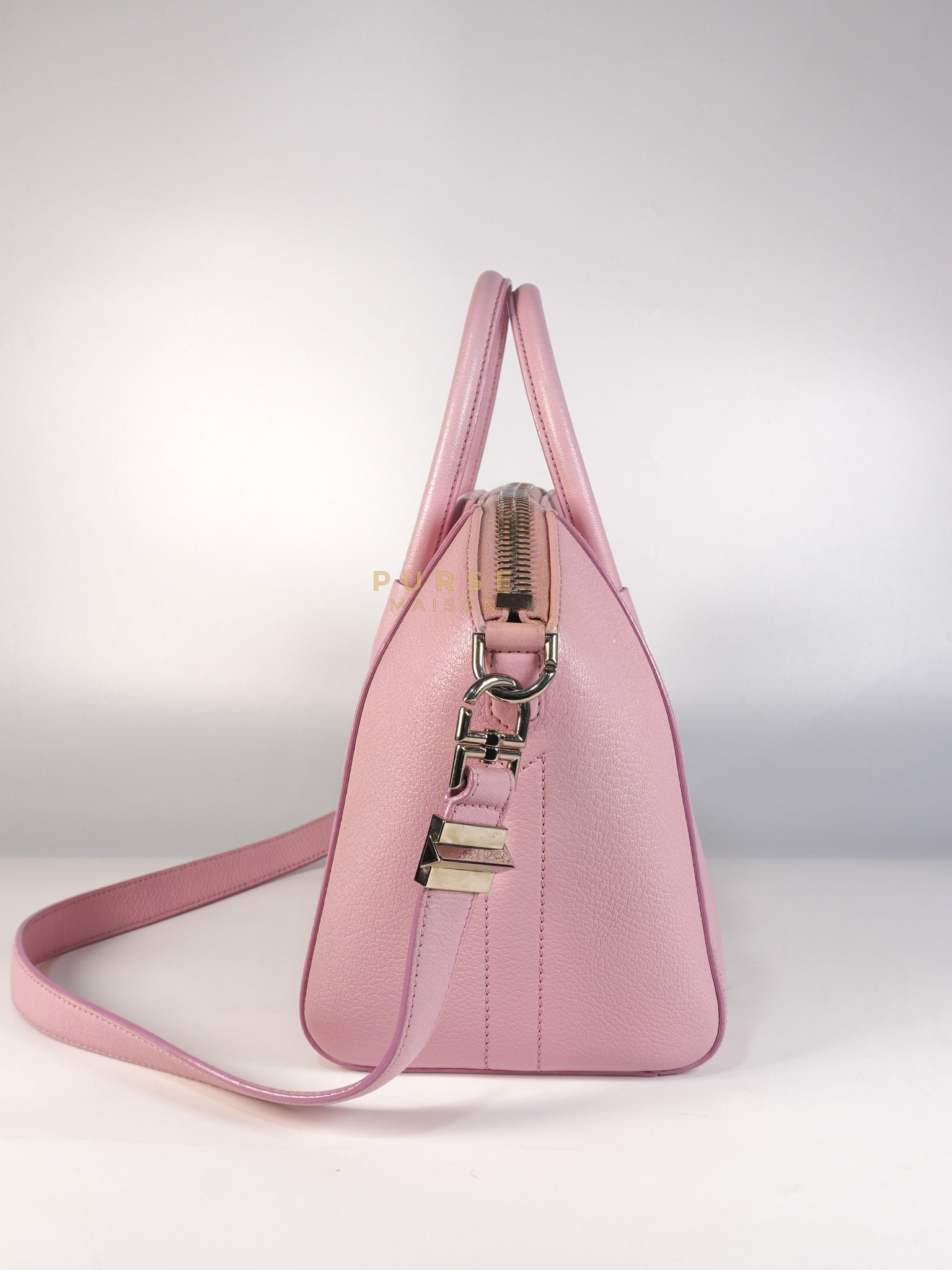 Antigona Small Bag in Pink Grained Calfskin Leather & Silver Hardware | Purse Maison Luxury Bags Shop