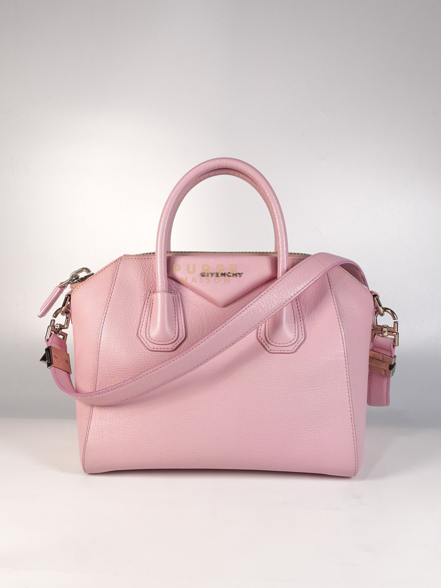 Antigona Small Bag in Pink Grained Calfskin Leather & Silver Hardware | Purse Maison Luxury Bags Shop