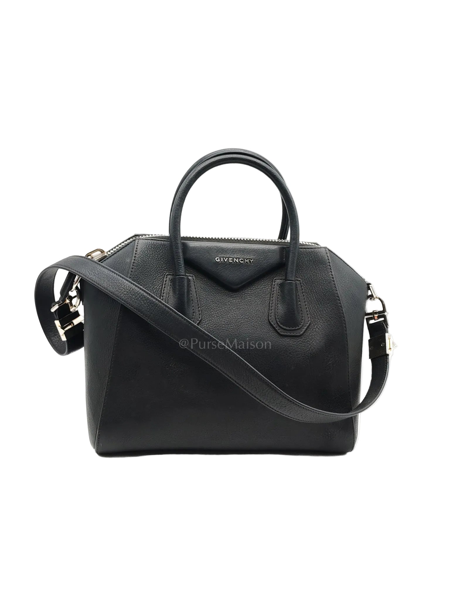 Antigona Small in Back Goatskin Leather Silver Hardware | Purse Maison Luxury Bags Shop