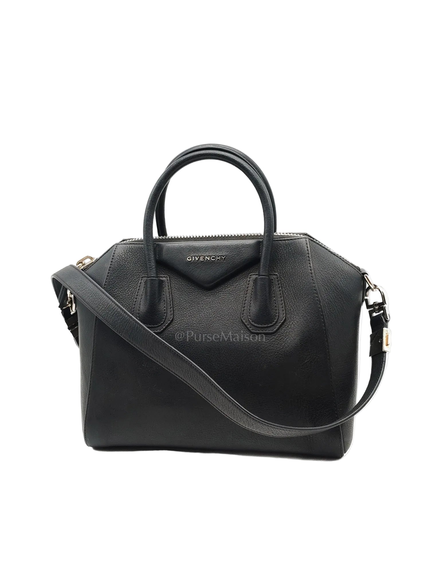 Antigona Small in Back Goatskin Leather Silver Hardware | Purse Maison Luxury Bags Shop