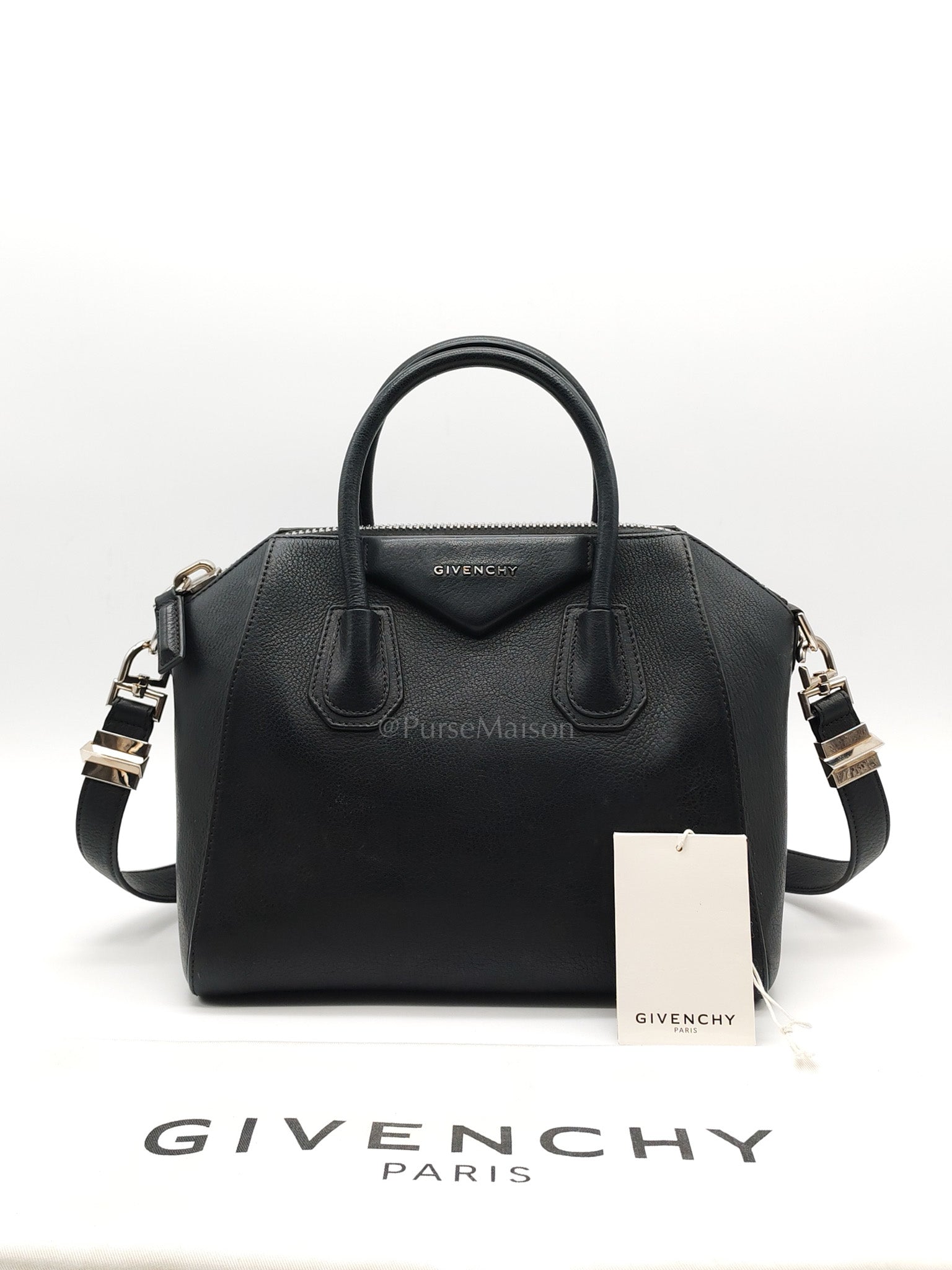 Antigona Small in Back Goatskin Leather Silver Hardware | Purse Maison Luxury Bags Shop