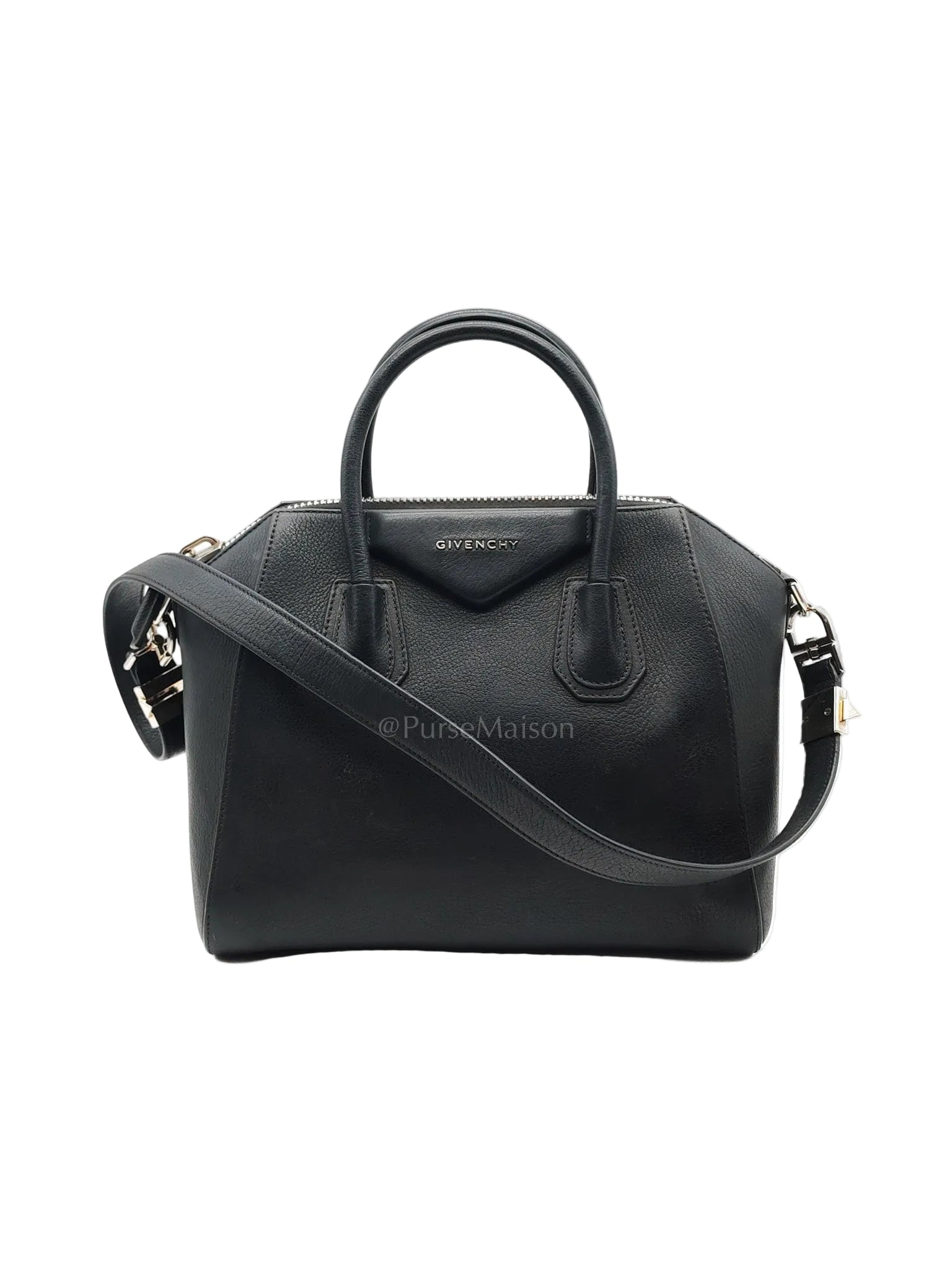 Antigona Small in Back Goatskin Leather Silver Hardware | Purse Maison Luxury Bags Shop