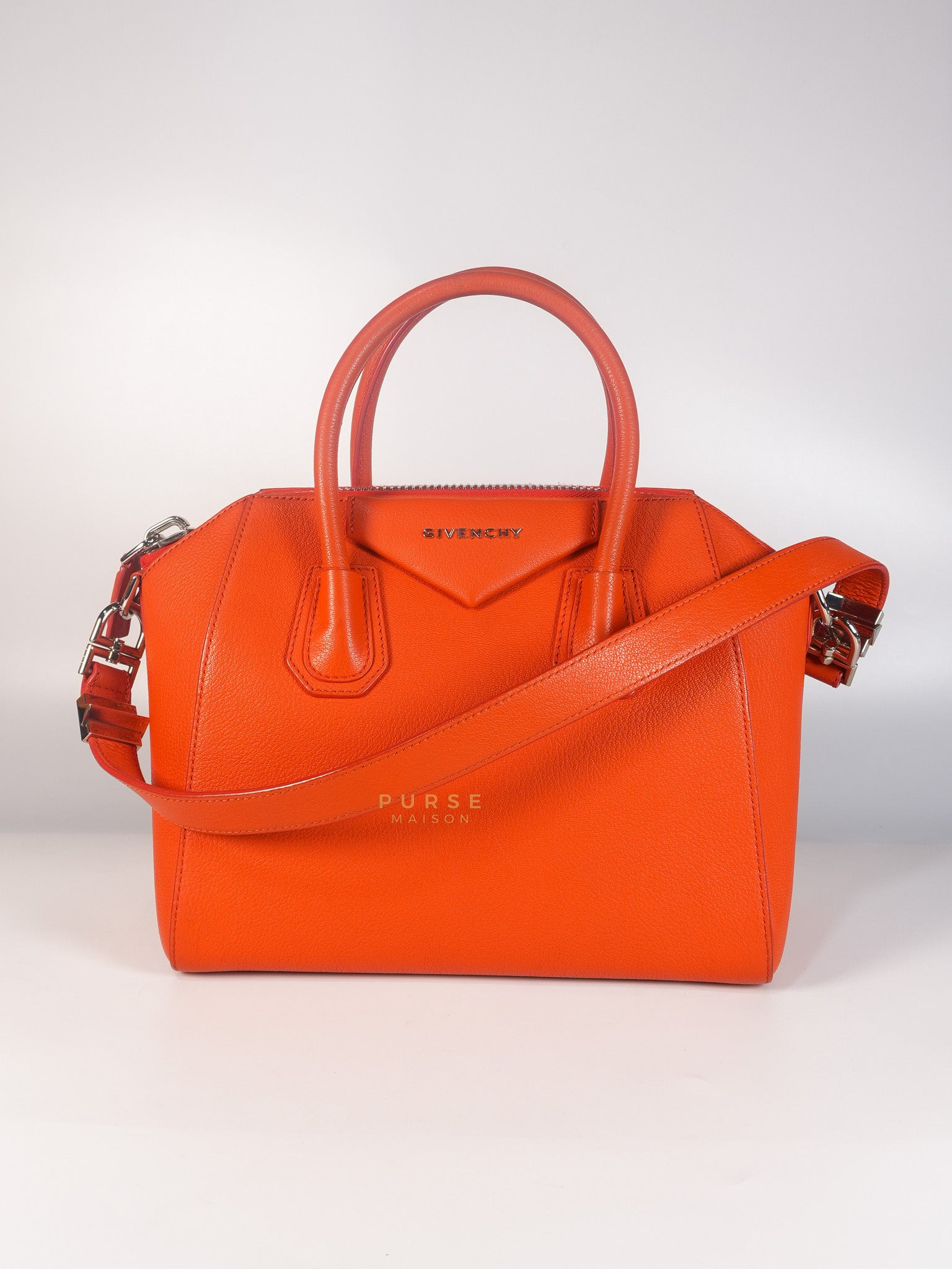 Small Orange Leather Antigona Purse Maison