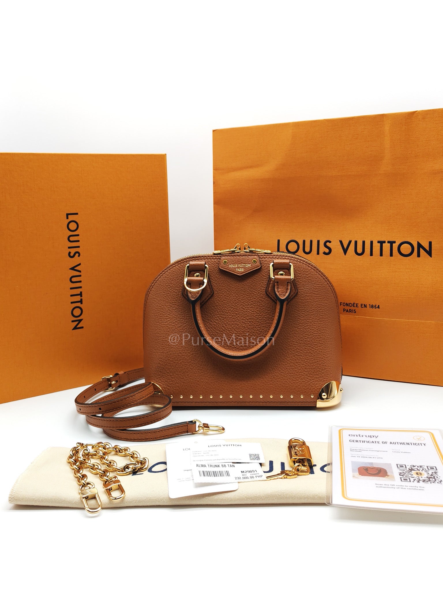 Alma Trunk BB in Tan Smooth Calfskin Leather & Gold Hardware Microchip