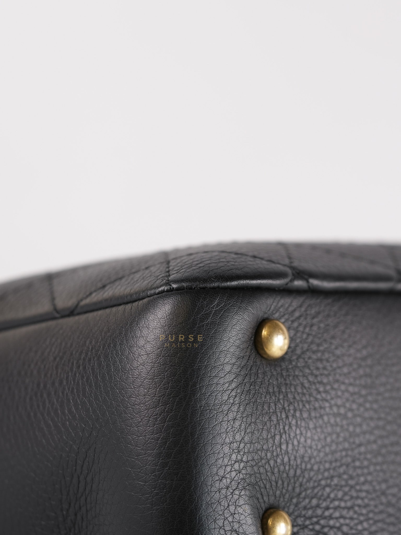 Archi Chic Small Shopping Tote in Black Quilted Grained Calfskin Leather & Aged Gold Hardware (Series 25) | Purse Maison Luxury Bags Shop