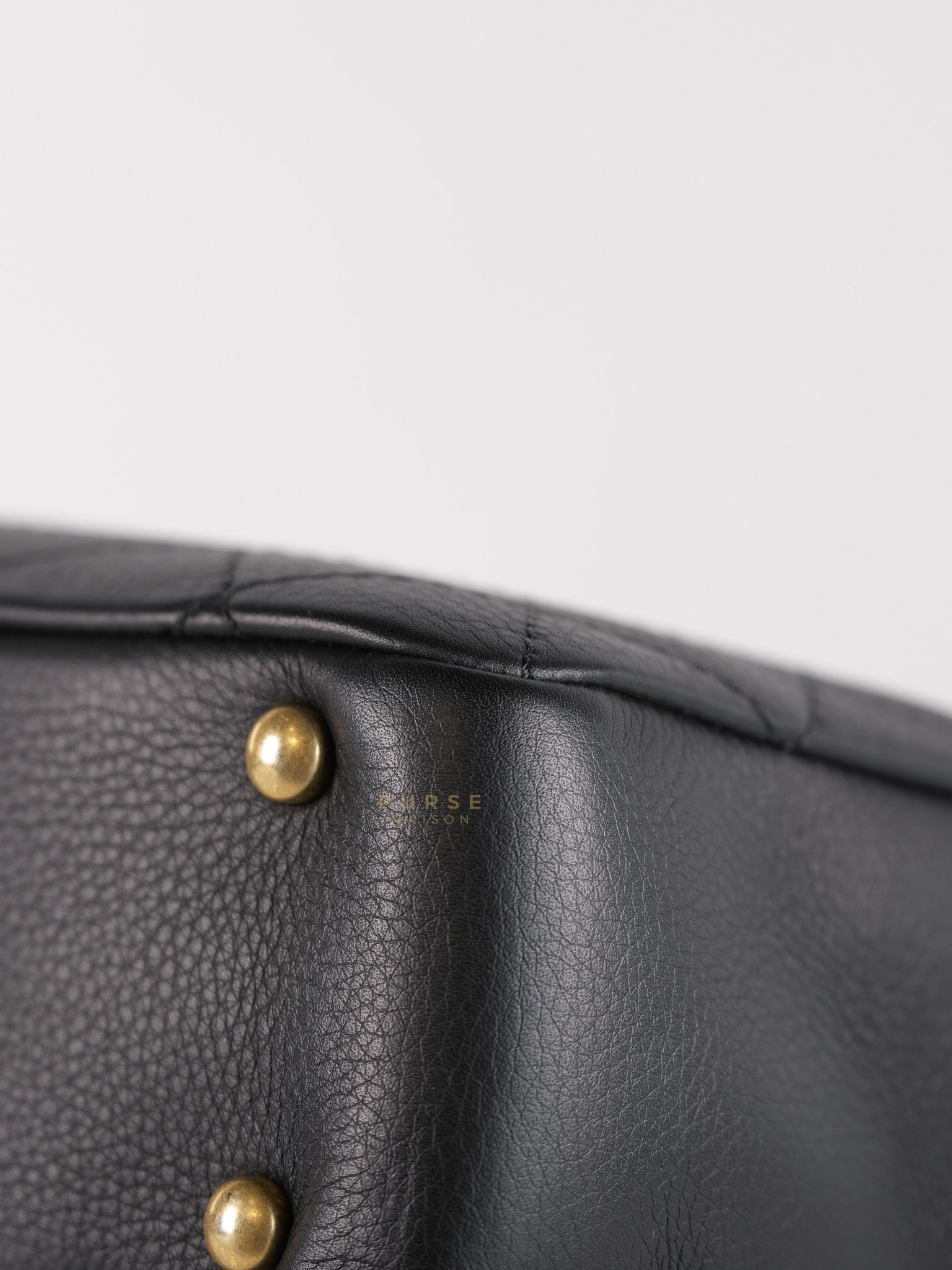 Archi Chic Small Shopping Tote in Black Quilted Grained Calfskin Leather & Aged Gold Hardware (Series 25) | Purse Maison Luxury Bags Shop
