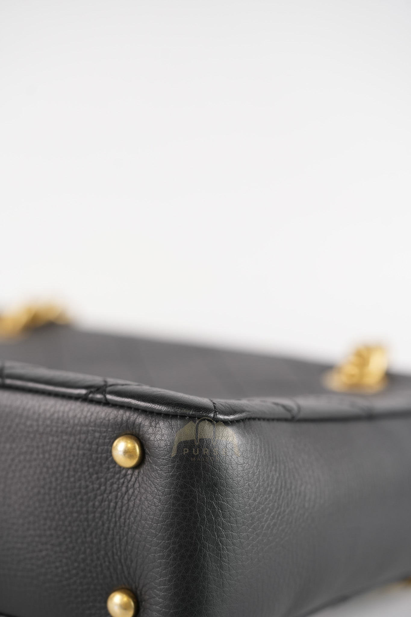 Archi Chic Small Shopping Tote in Black Quilted Grained Calfskin Leather Aged Gold Hardware (Series 25) | Purse Maison Luxury Bags Shop