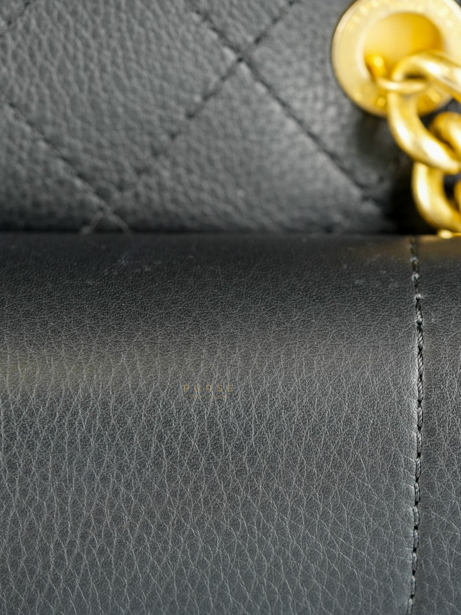 Archi Chic Small Shopping Tote in Black Quilted Grained Calfskin Leather & Aged Gold Hardware (Series 25) | Purse Maison Luxury Bags Shop