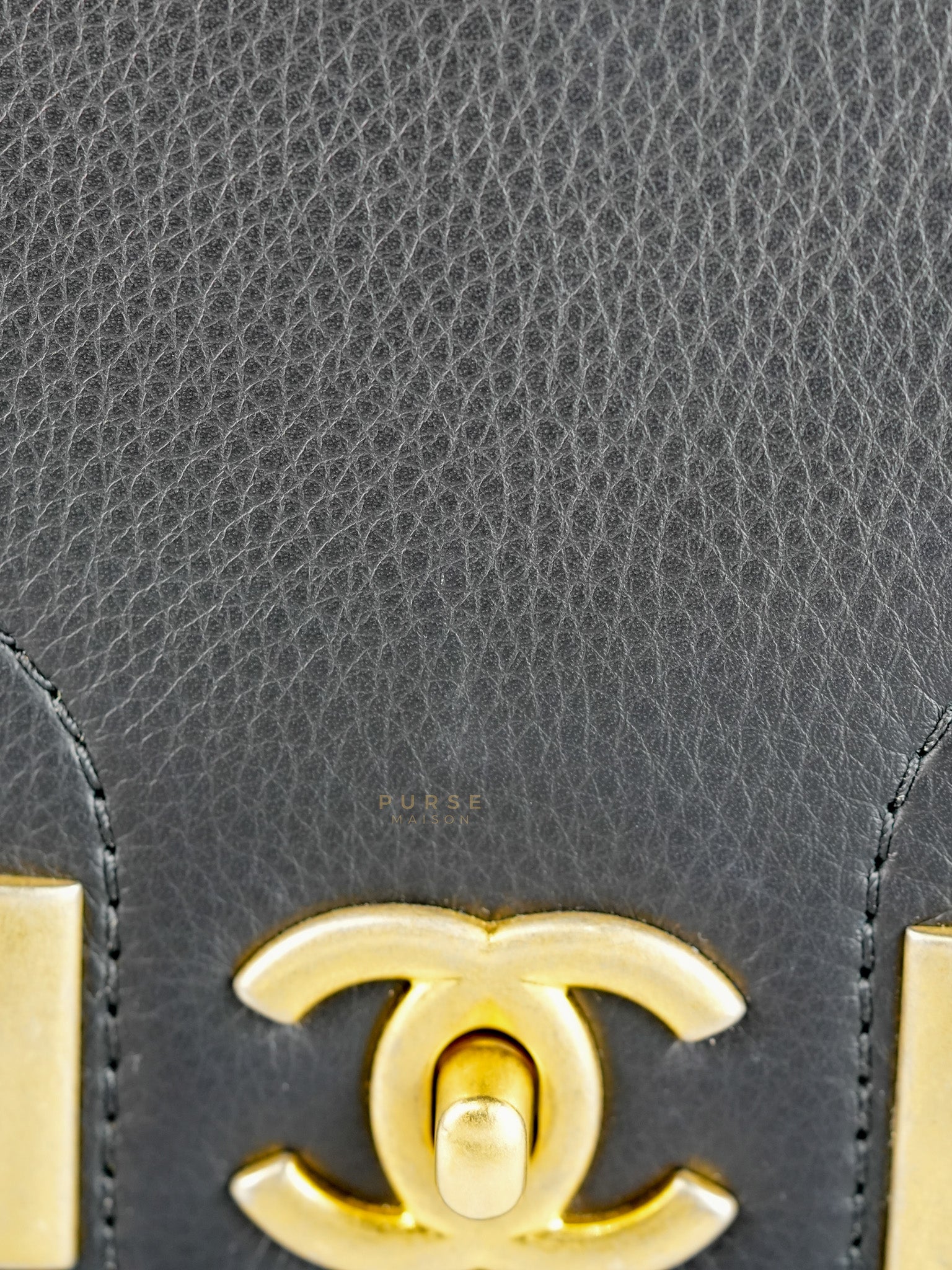Archi Chic Small Shopping Tote in Black Quilted Grained Calfskin Leather & Aged Gold Hardware (Series 25) | Purse Maison Luxury Bags Shop