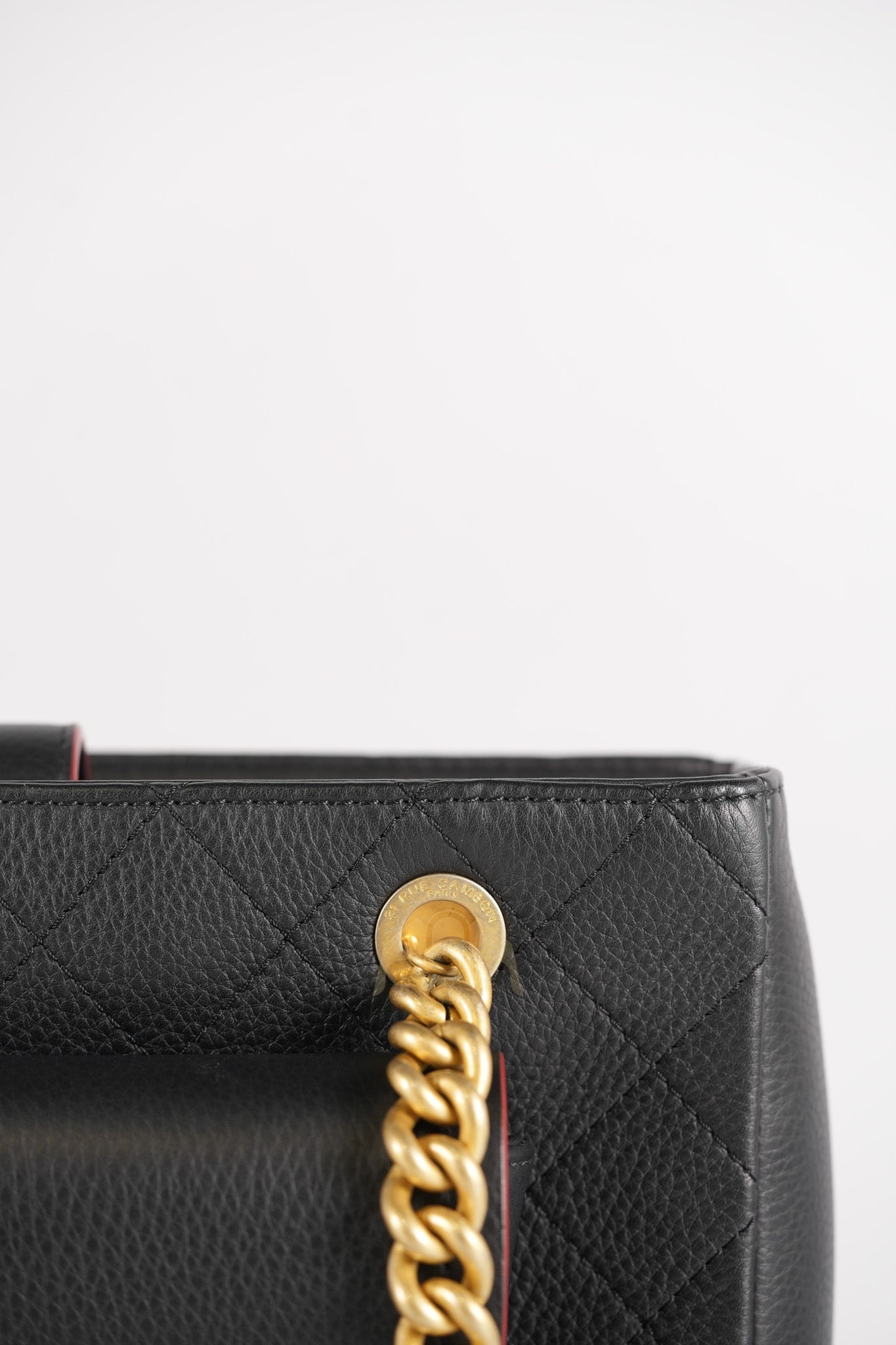 Archi Chic Small Shopping Tote in Black Quilted Grained Calfskin Leather Aged Gold Hardware (Series 25) | Purse Maison Luxury Bags Shop