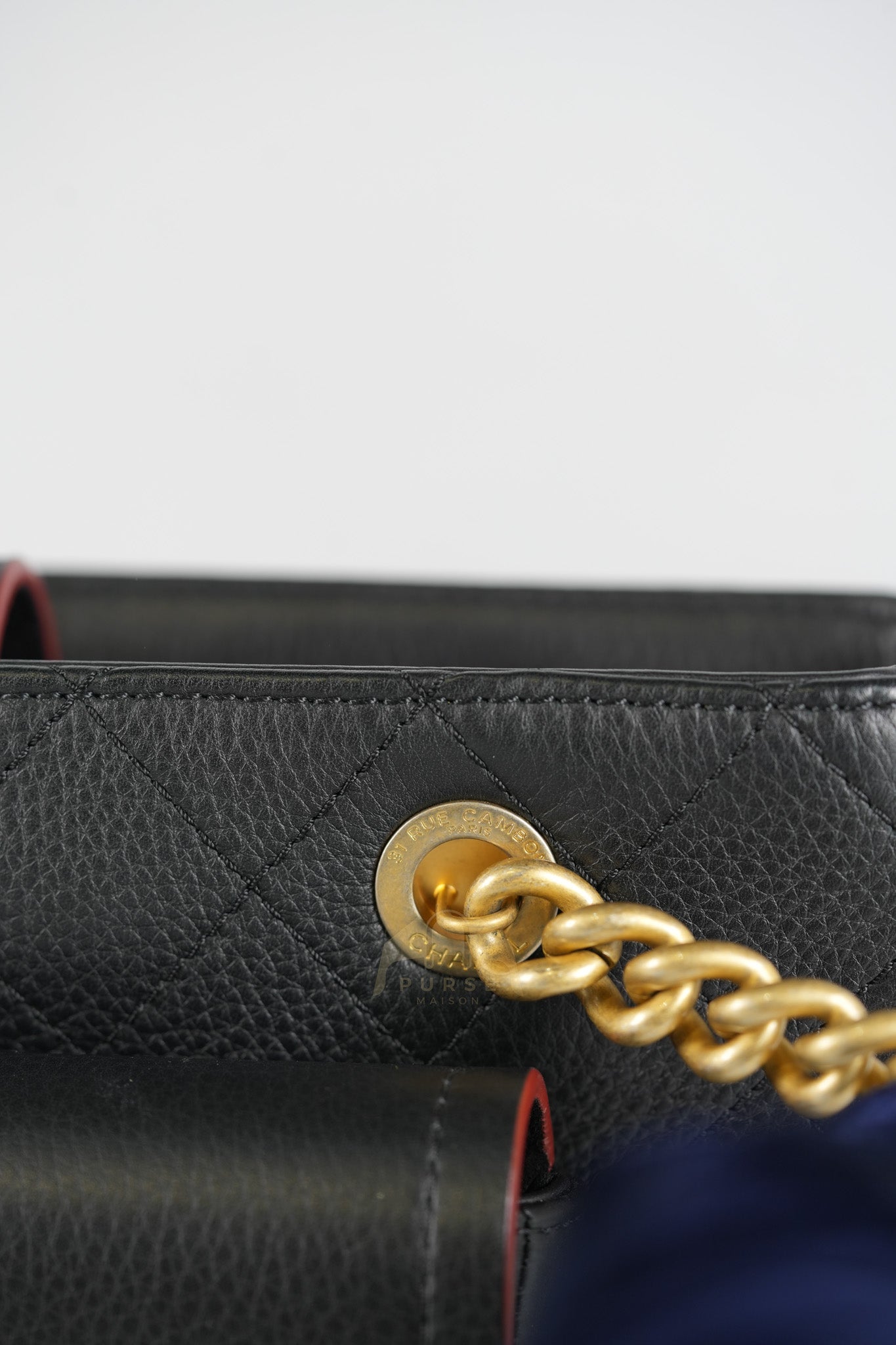 Archi Chic Small Shopping Tote in Black Quilted Grained Calfskin Leather Aged Gold Hardware (Series 25) | Purse Maison Luxury Bags Shop