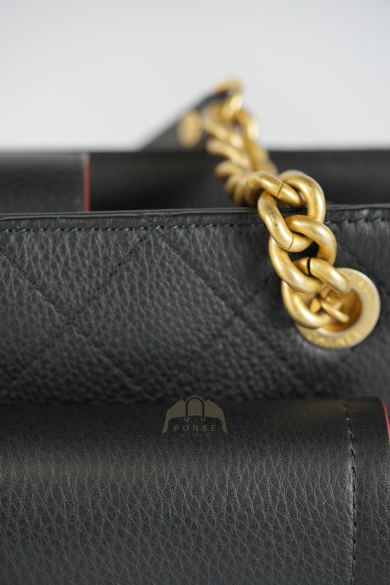 Archi Chic Small Shopping Tote in Black Quilted Grained Calfskin Leather Aged Gold Hardware (Series 25) | Purse Maison Luxury Bags Shop