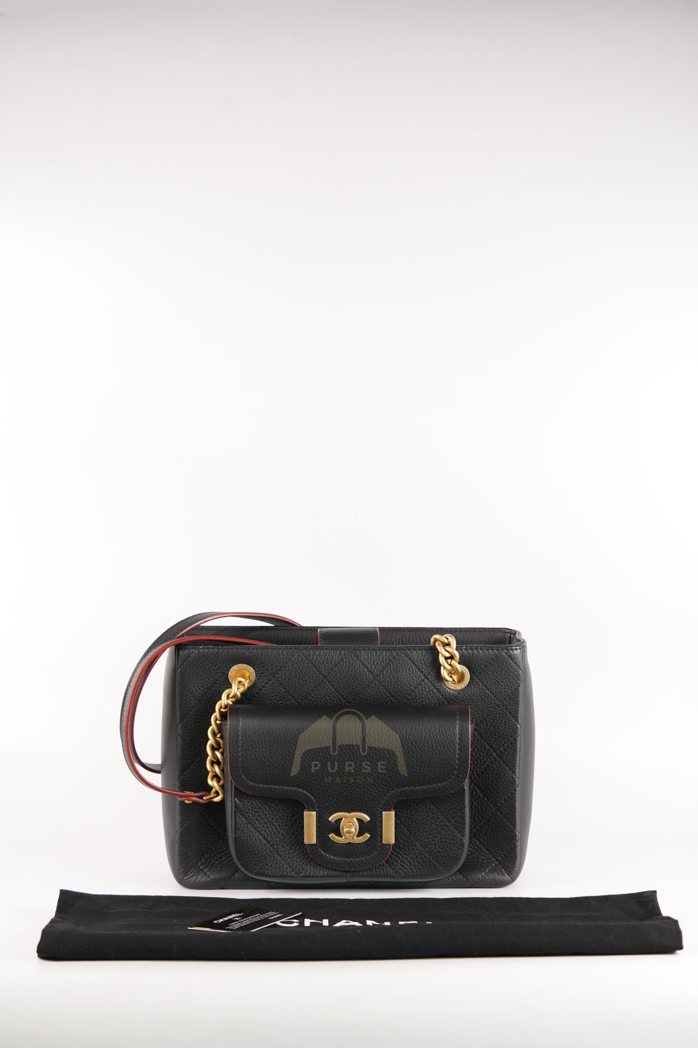 Archi Chic Small Shopping Tote in Black Quilted Grained Calfskin Leather Aged Gold Hardware (Series 25) | Purse Maison Luxury Bags Shop