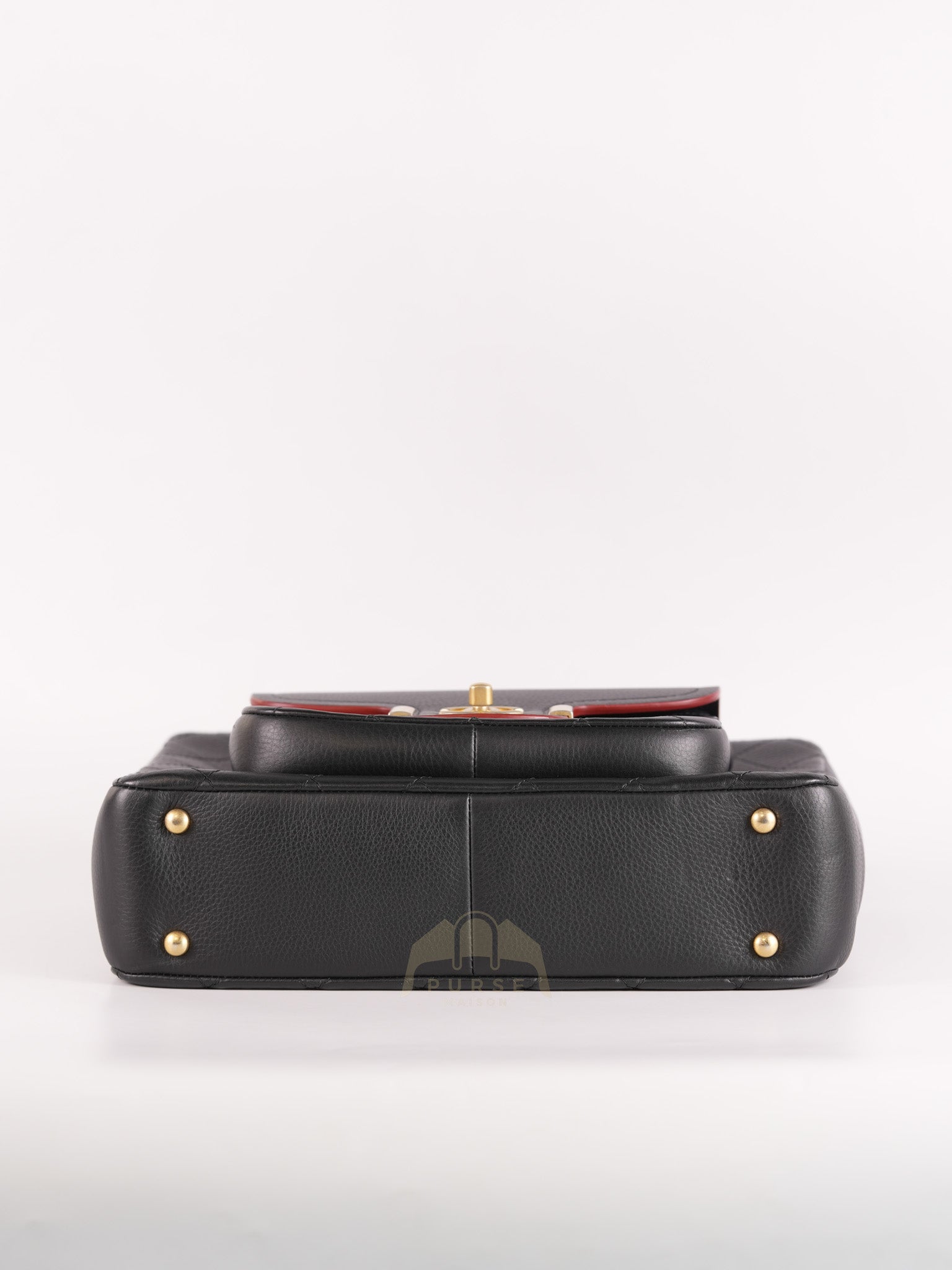 Archi Chic Small Shopping Tote in Black Quilted Grained Calfskin Leather Aged Gold Hardware (Series 25) | Purse Maison Luxury Bags Shop