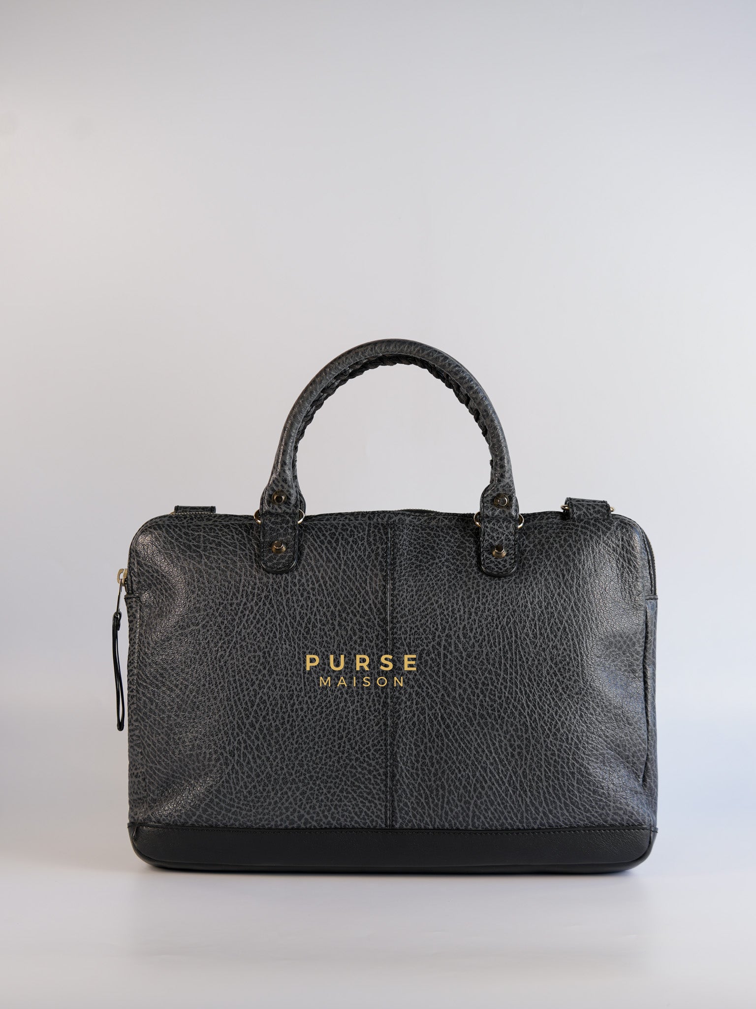 Arena Brief Case Shoulder Bag in Black Lambskin Leather | Purse Maison Luxury Bags Shop
