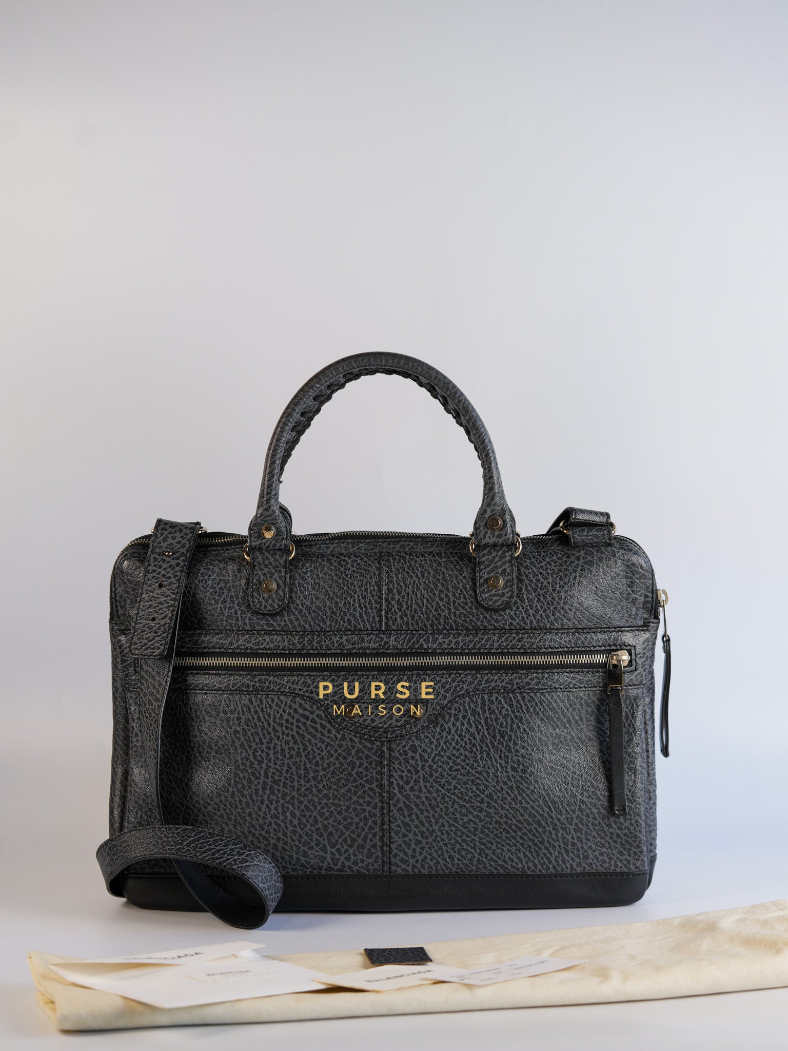 Arena Brief Case Shoulder Bag in Black Lambskin Leather | Purse Maison Luxury Bags Shop