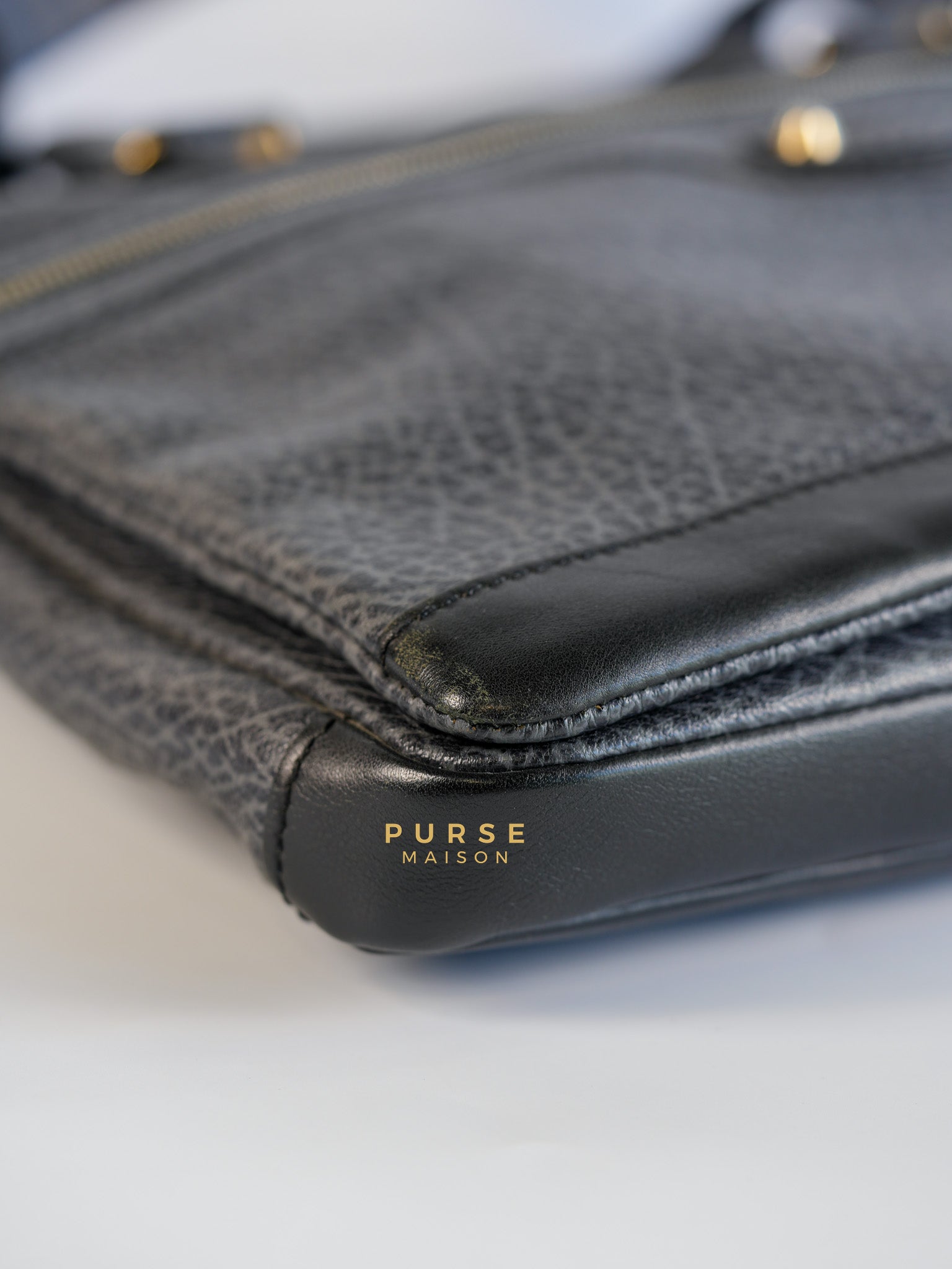 Arena Brief Case Shoulder Bag in Black Lambskin Leather | Purse Maison Luxury Bags Shop