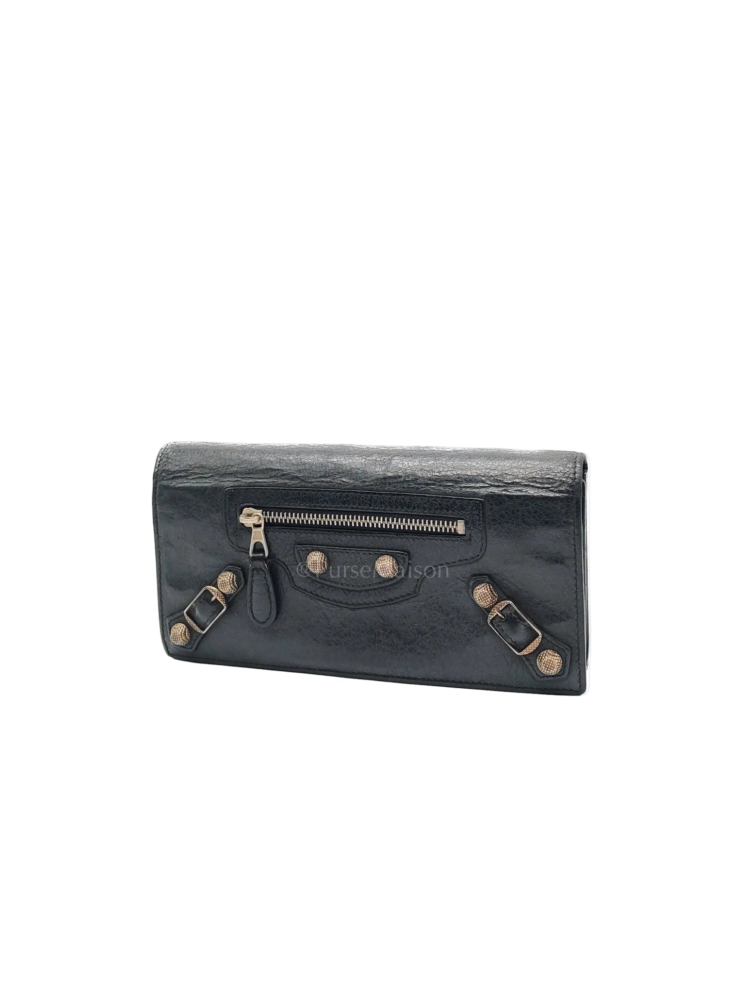 Arena Giant Continental Wallet in Black Leather | Purse Maison Luxury Bags Shop