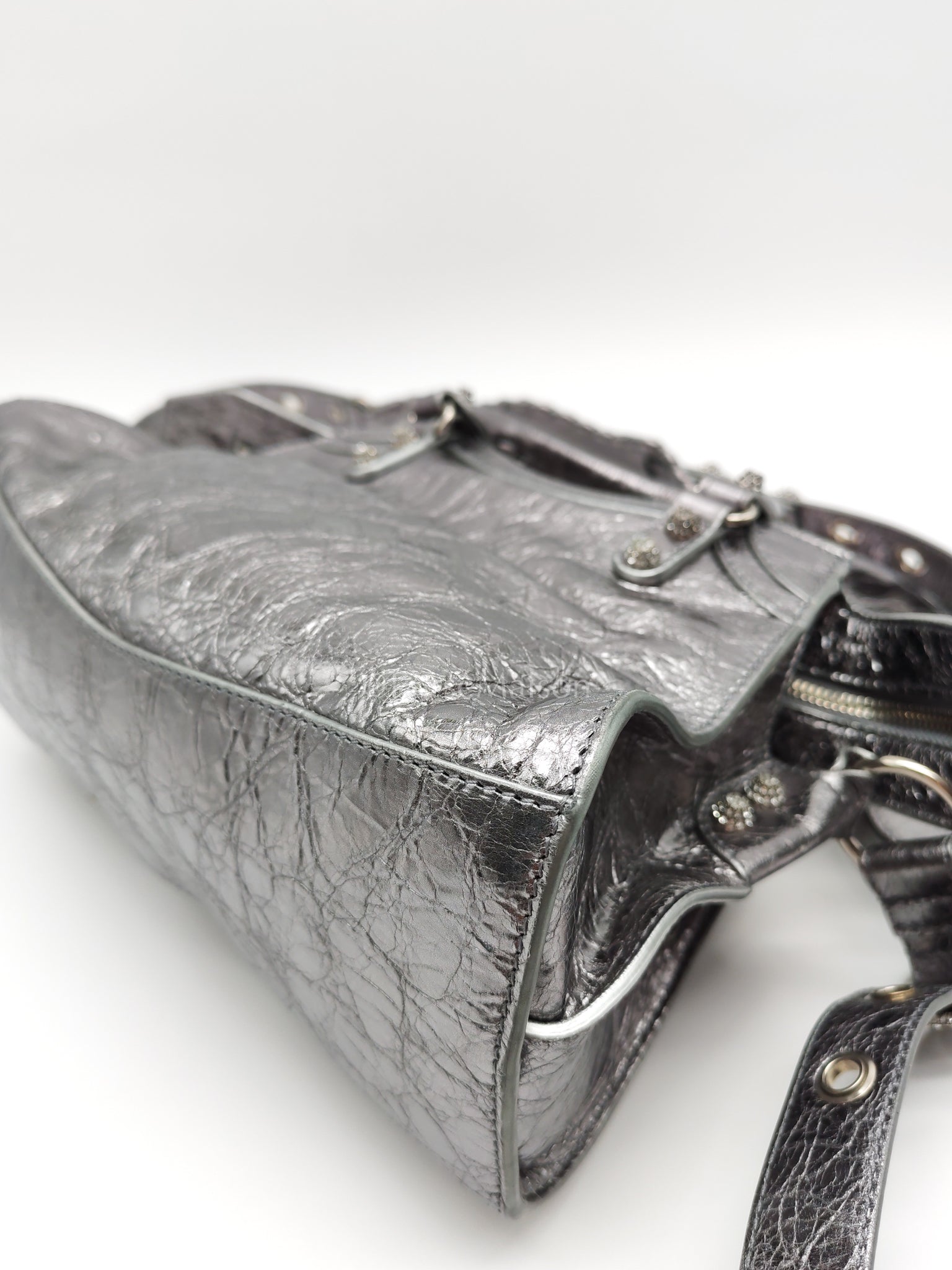 Arena Silver Crystal Metallic Leather Diamond Stud Crossbody Bag | Purse Maison Luxury Bags Shop