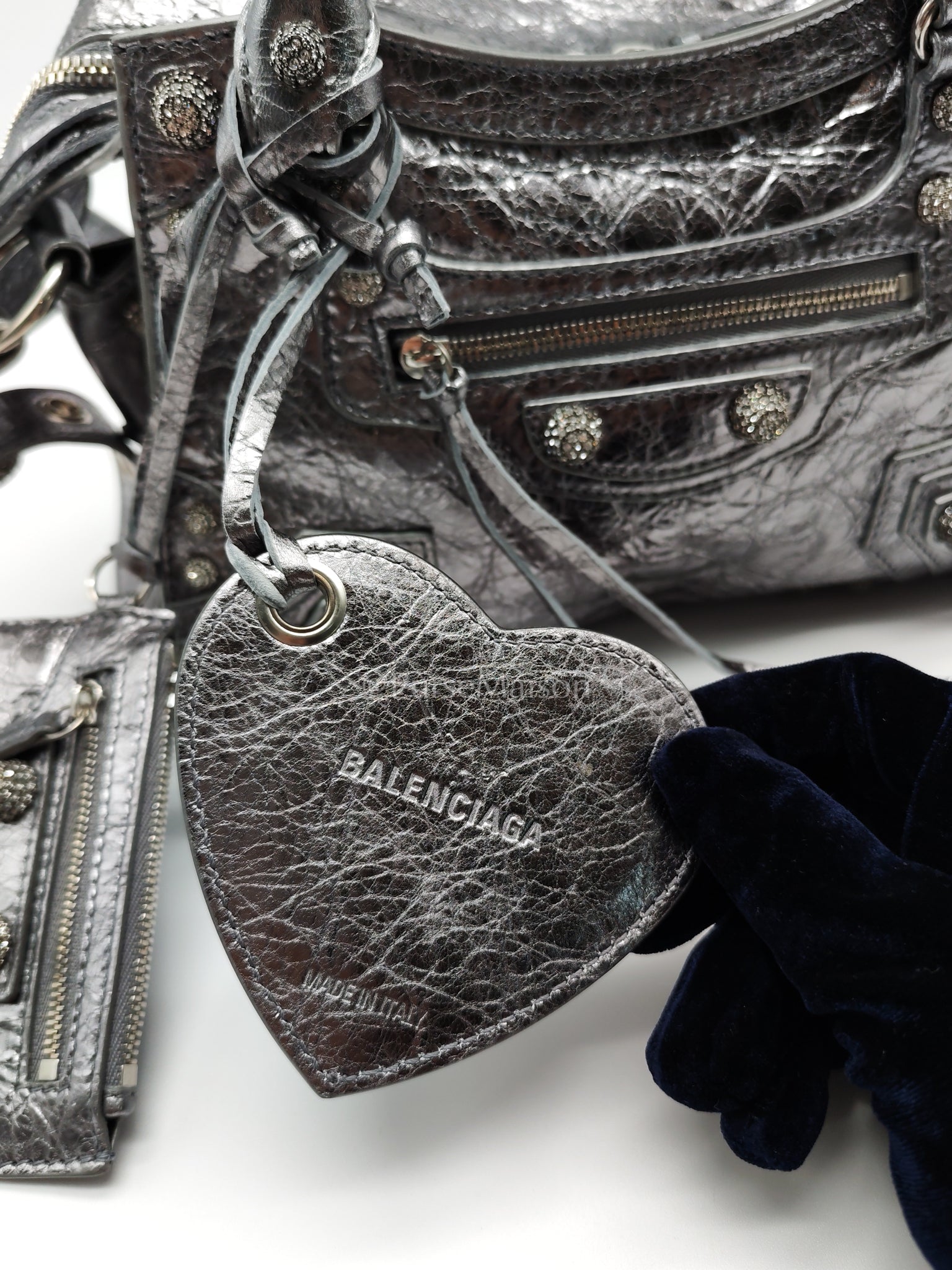 Arena Silver Crystal Metallic Leather Diamond Stud Crossbody Bag | Purse Maison Luxury Bags Shop