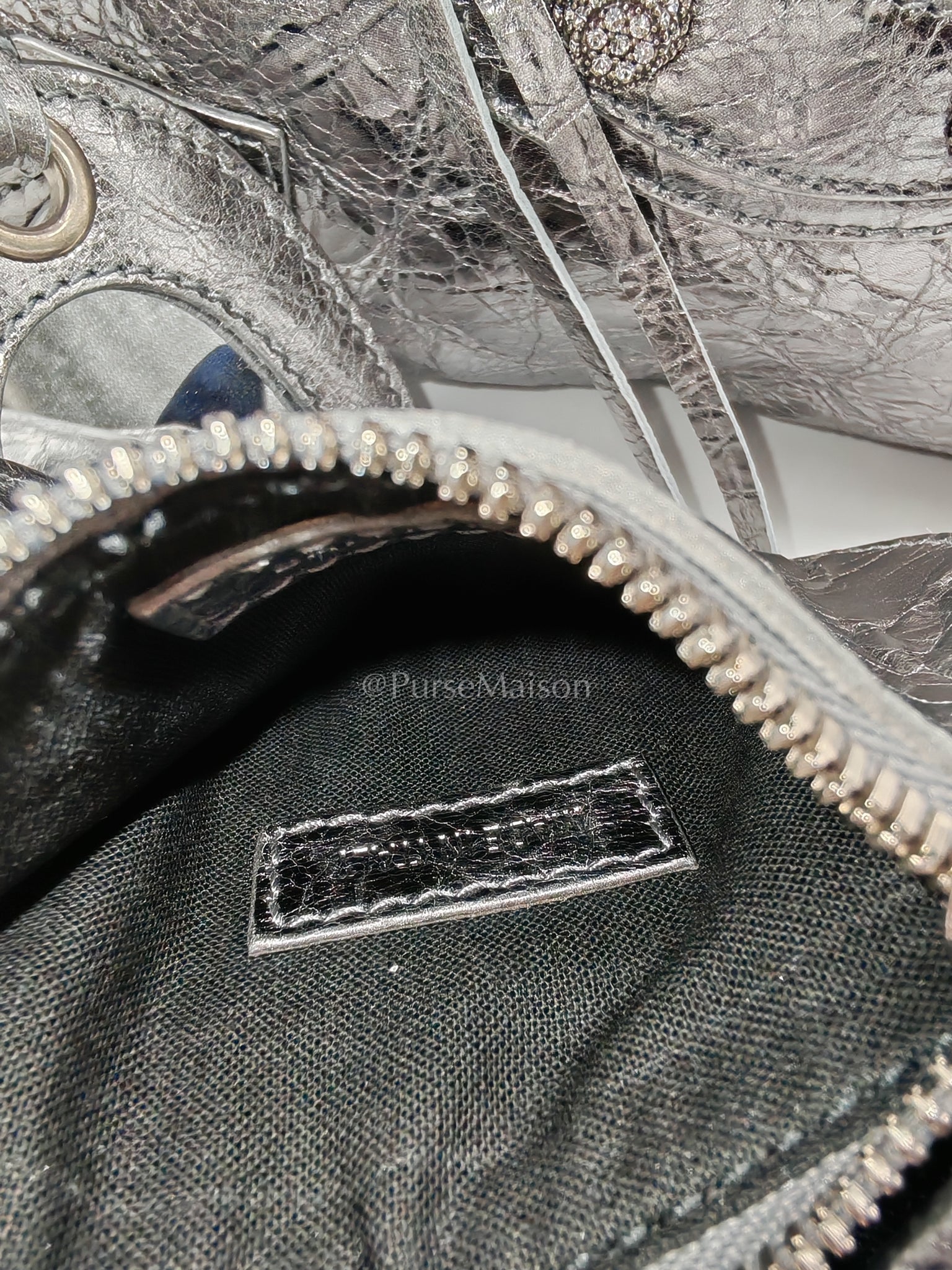 Arena Silver Crystal Metallic Leather Diamond Stud Crossbody Bag | Purse Maison Luxury Bags Shop