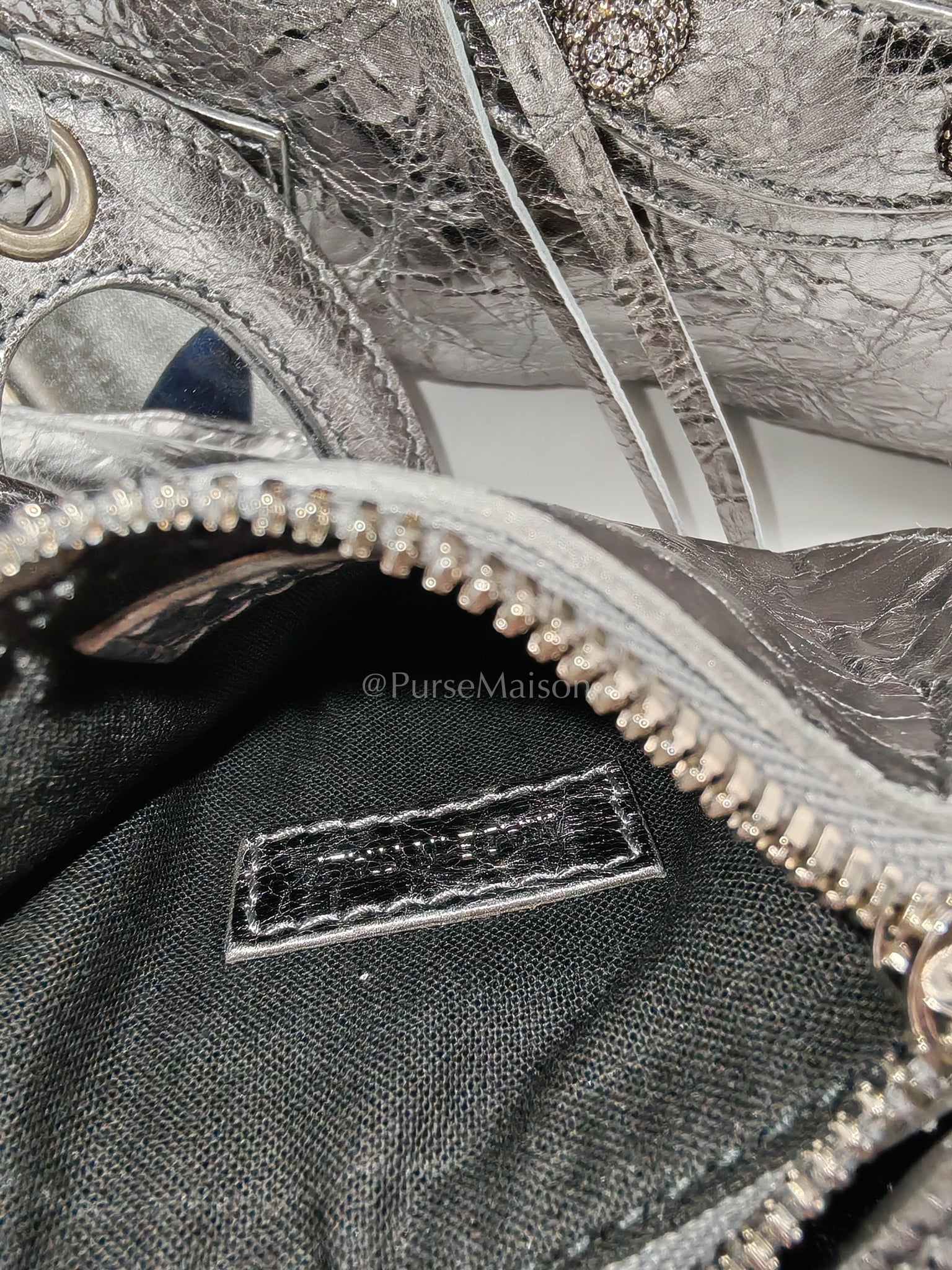 Arena Silver Crystal Metallic Leather Diamond Stud Crossbody Bag | Purse Maison Luxury Bags Shop