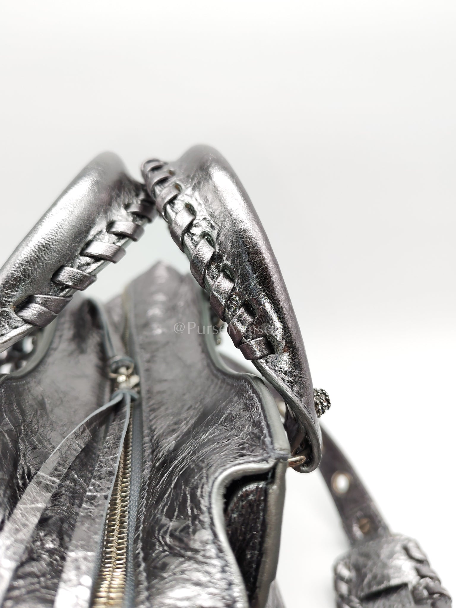 Arena Silver Crystal Metallic Leather Diamond Stud Crossbody Bag | Purse Maison Luxury Bags Shop