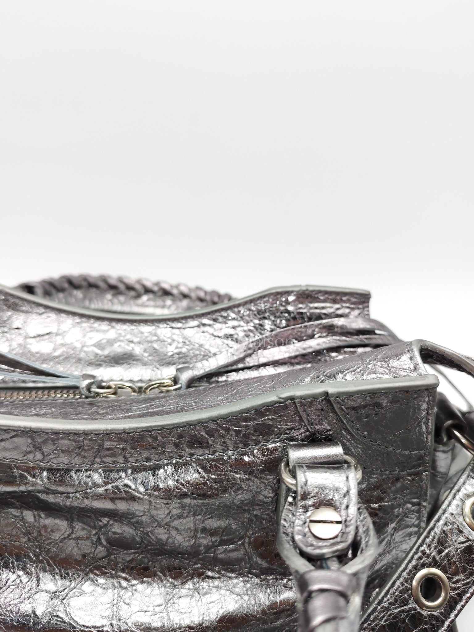 Arena Silver Crystal Metallic Leather Diamond Stud Crossbody Bag | Purse Maison Luxury Bags Shop