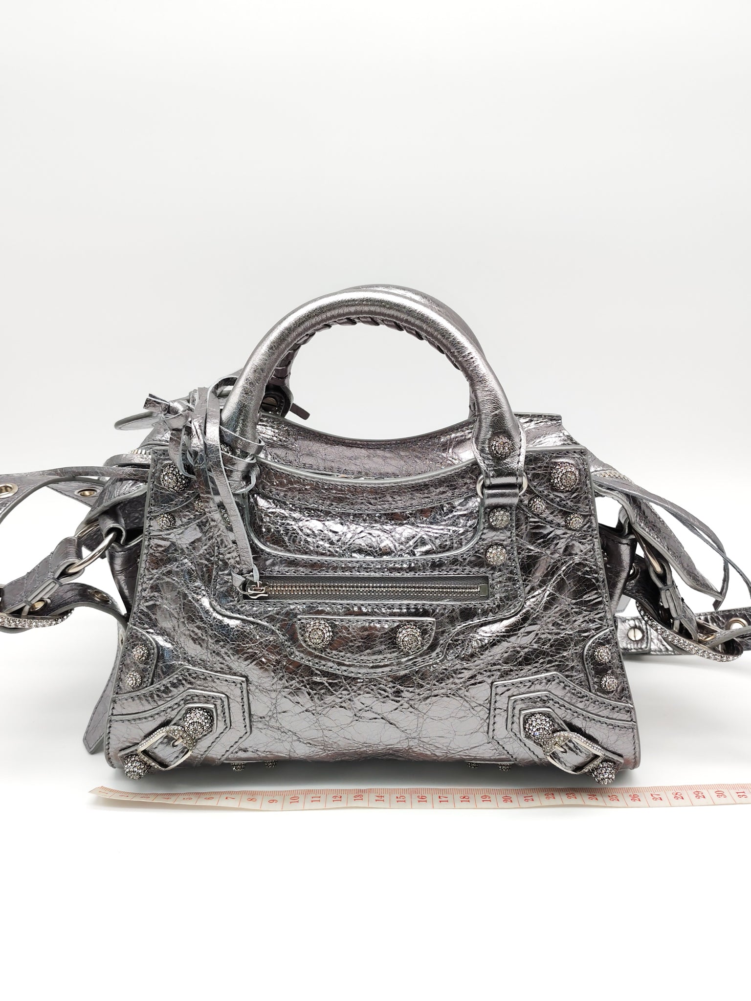 Arena Silver Crystal Metallic Leather Diamond Stud Crossbody Bag | Purse Maison Luxury Bags Shop