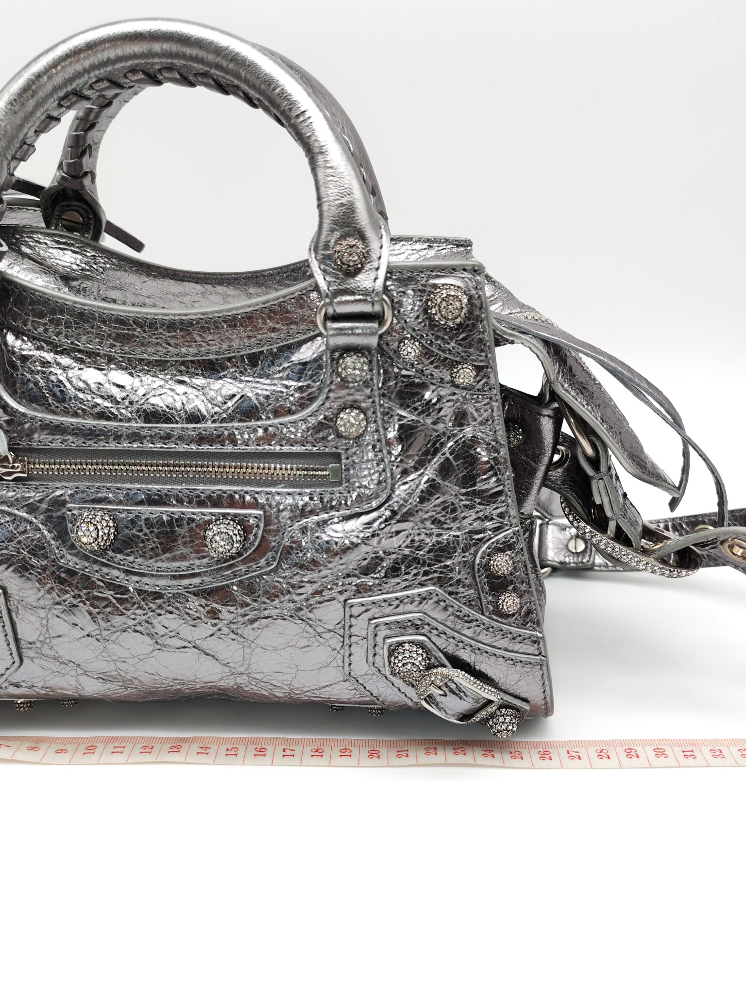 Arena Silver Crystal Metallic Leather Diamond Stud Crossbody Bag | Purse Maison Luxury Bags Shop