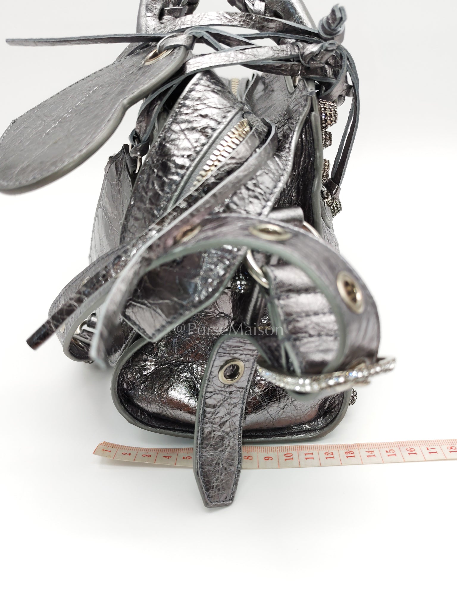 Arena Silver Crystal Metallic Leather Diamond Stud Crossbody Bag | Purse Maison Luxury Bags Shop