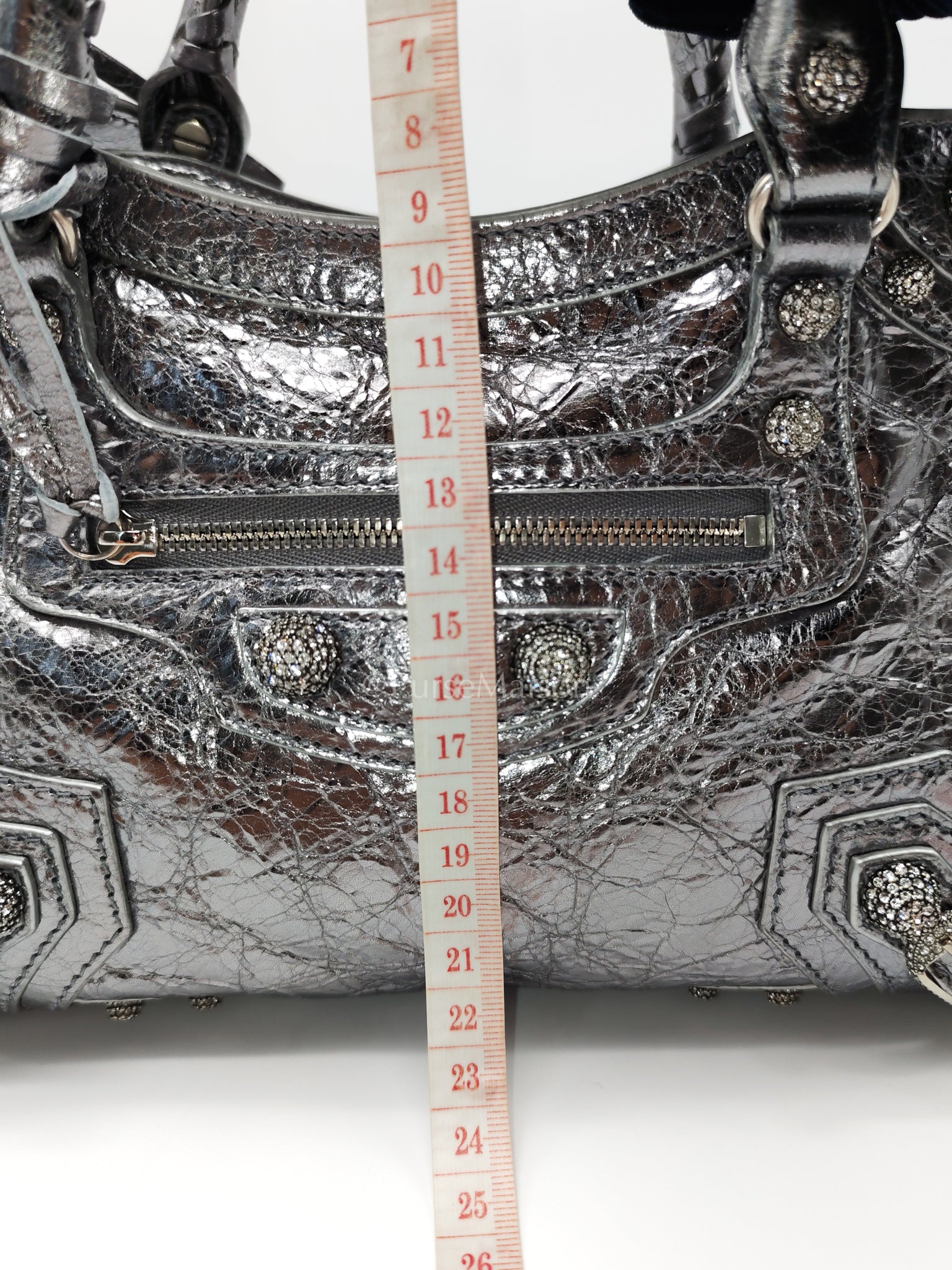 Arena Silver Crystal Metallic Leather Diamond Stud Crossbody Bag | Purse Maison Luxury Bags Shop