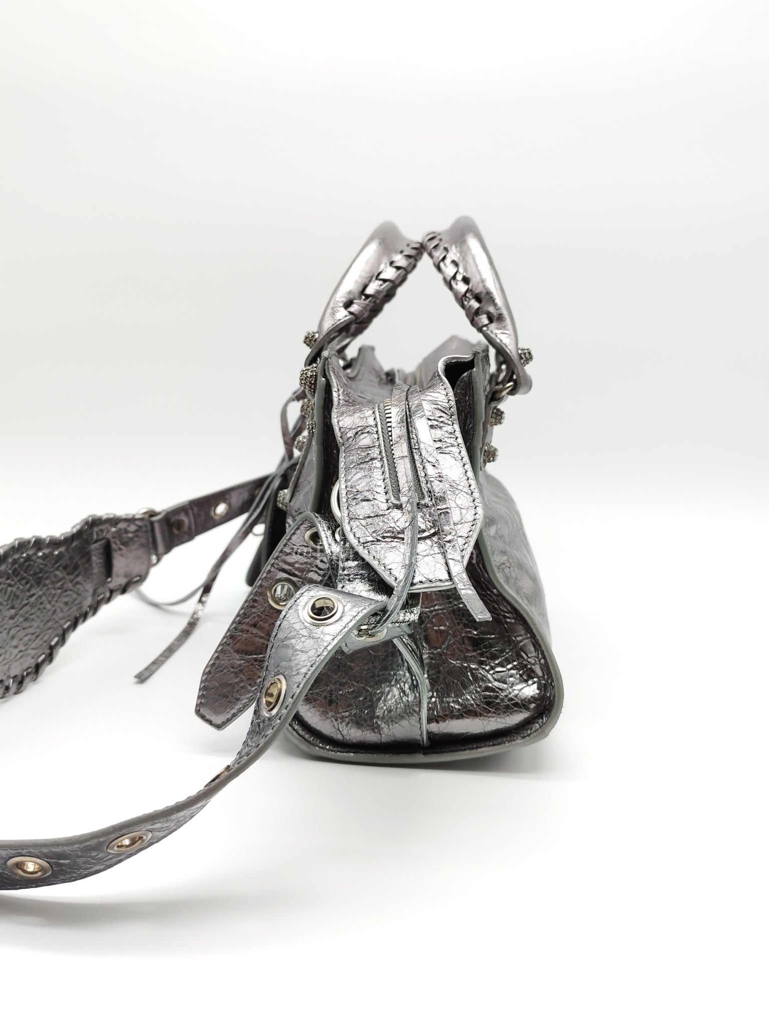 Arena Silver Crystal Metallic Leather Diamond Stud Crossbody Bag | Purse Maison Luxury Bags Shop