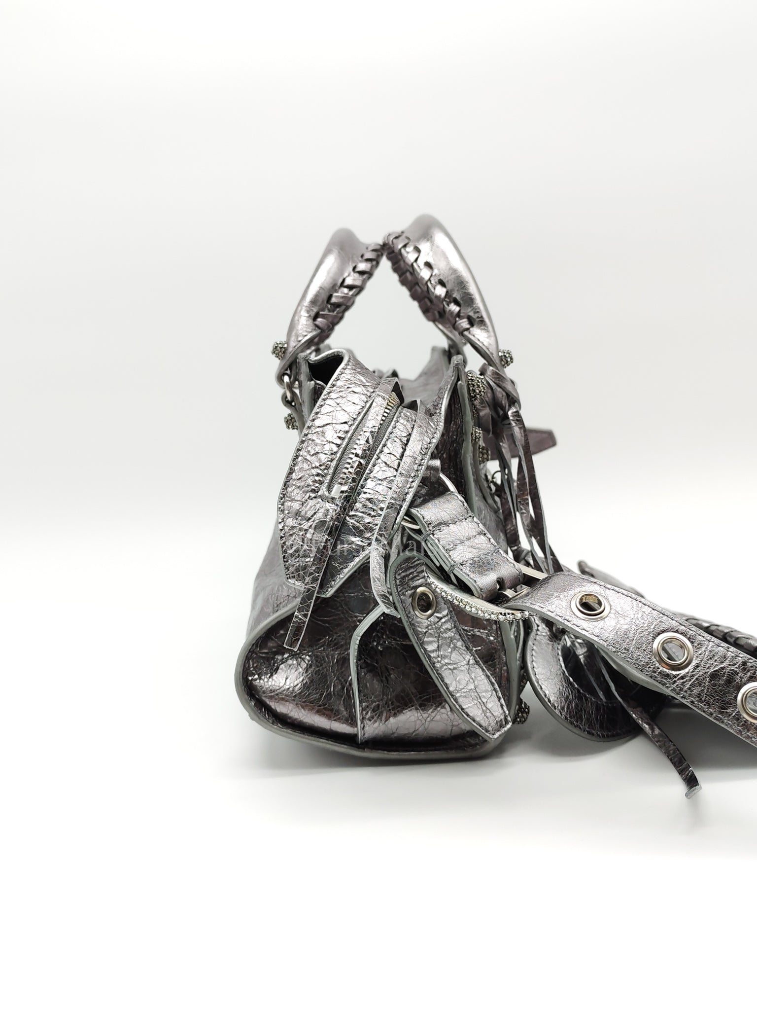 Arena Silver Crystal Metallic Leather Diamond Stud Crossbody Bag | Purse Maison Luxury Bags Shop