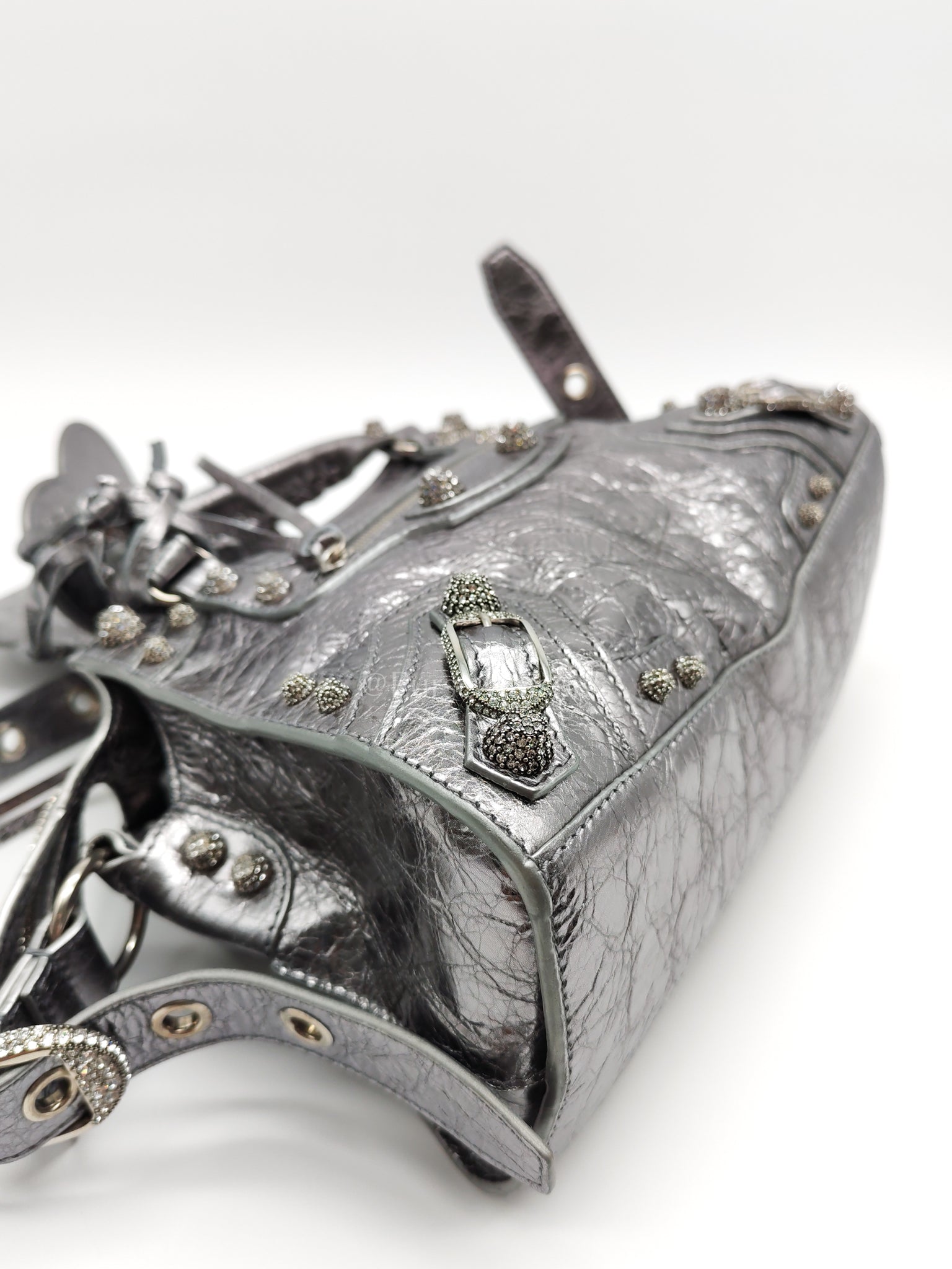 Arena Silver Crystal Metallic Leather Diamond Stud Crossbody Bag | Purse Maison Luxury Bags Shop