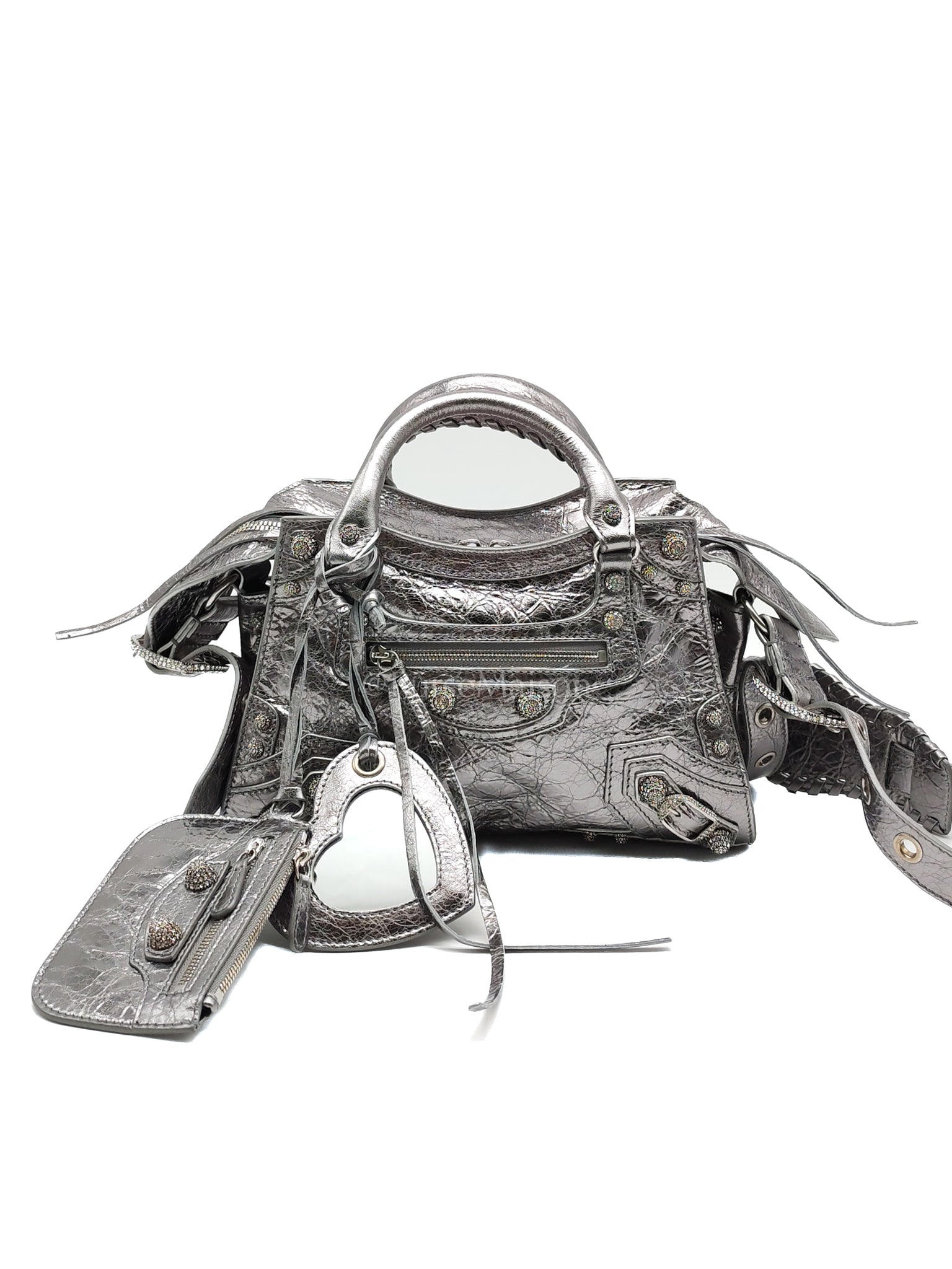 Arena Silver Crystal Metallic Leather Diamond Stud Crossbody Bag | Purse Maison Luxury Bags Shop