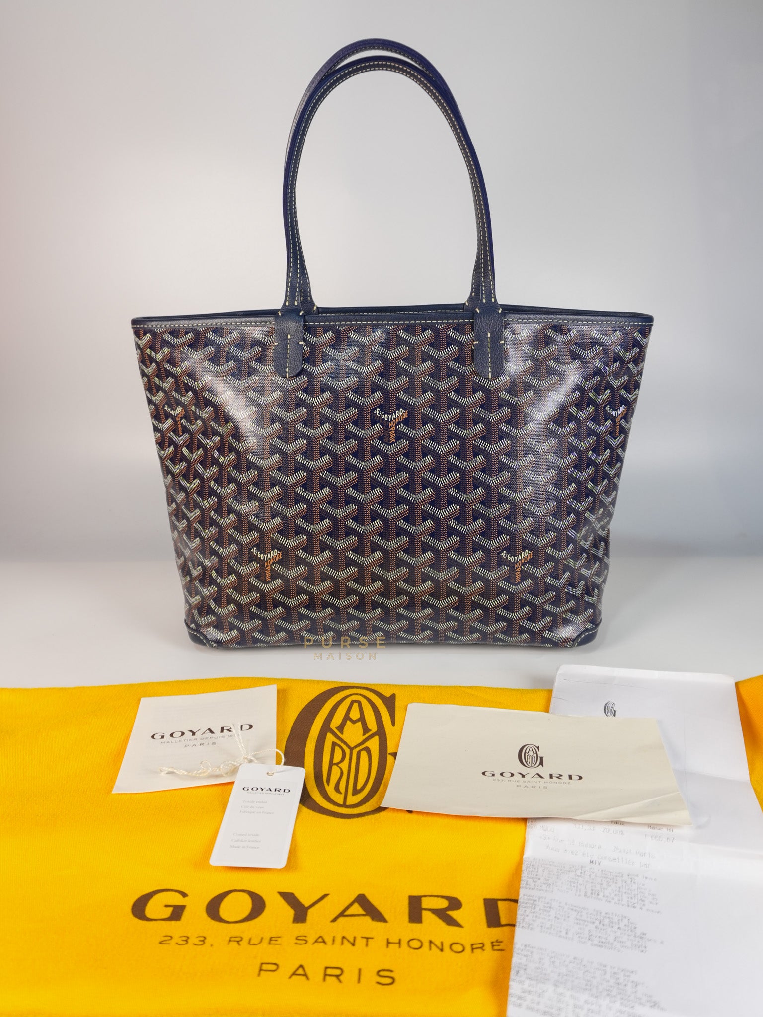 Artois PM Tote Bag in Navy Blue Goyardine Canvas | Purse Maison Luxury Bags Shop