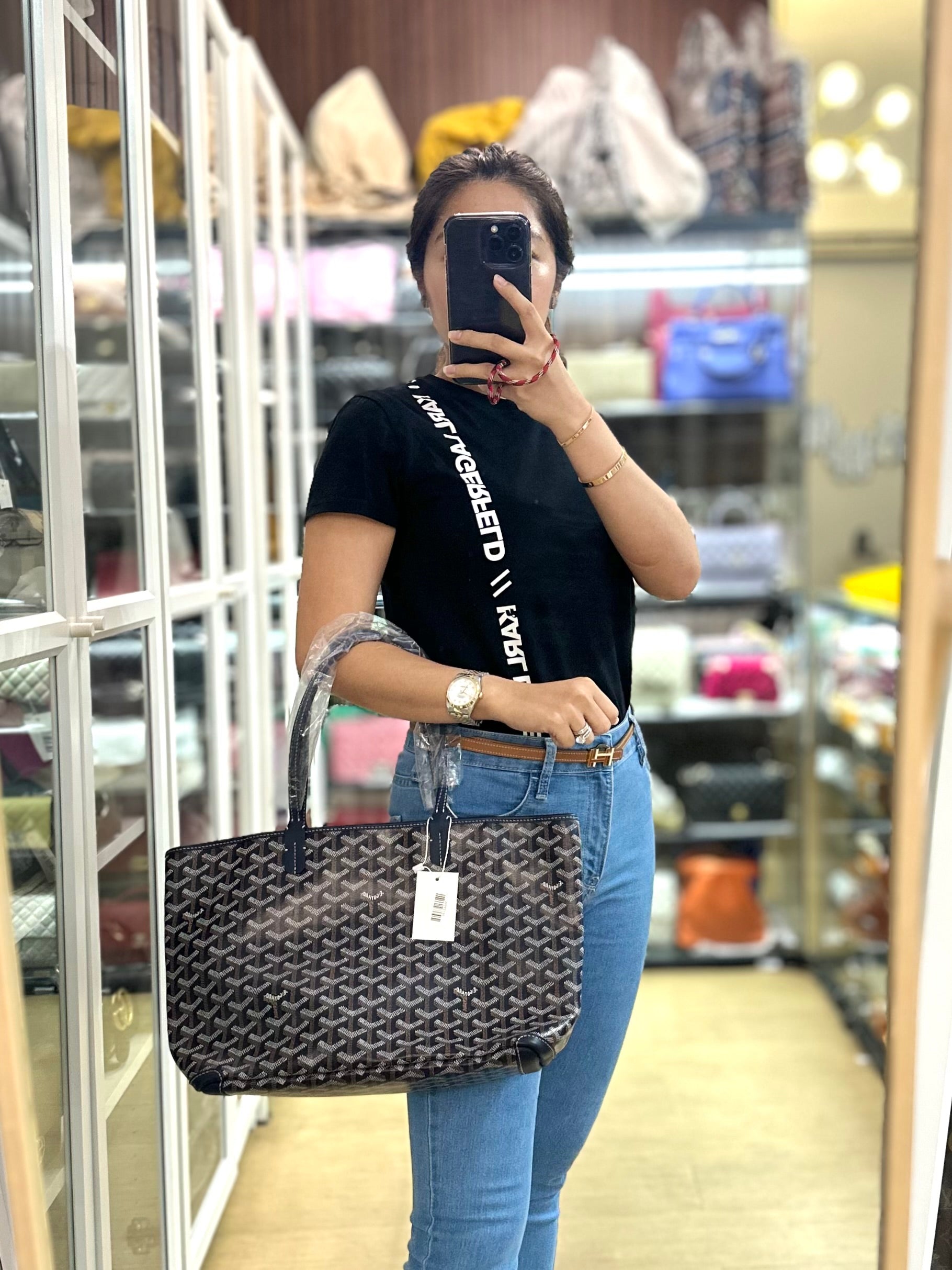 Artois PM Tote Bag in Navy Blue Goyardine Canvas | Purse Maison Luxury Bags Shop