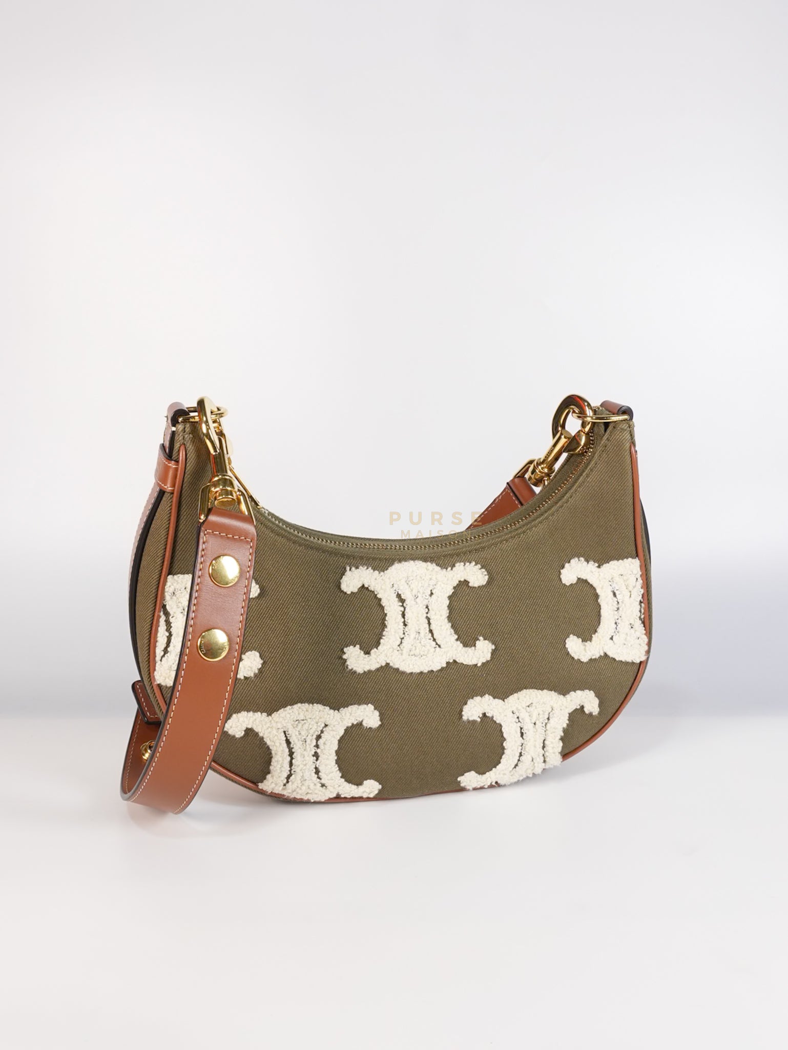 Ava Medium in Khaki/Tan Canvas Shoulder Bag | Purse Maison Luxury Bags Shop