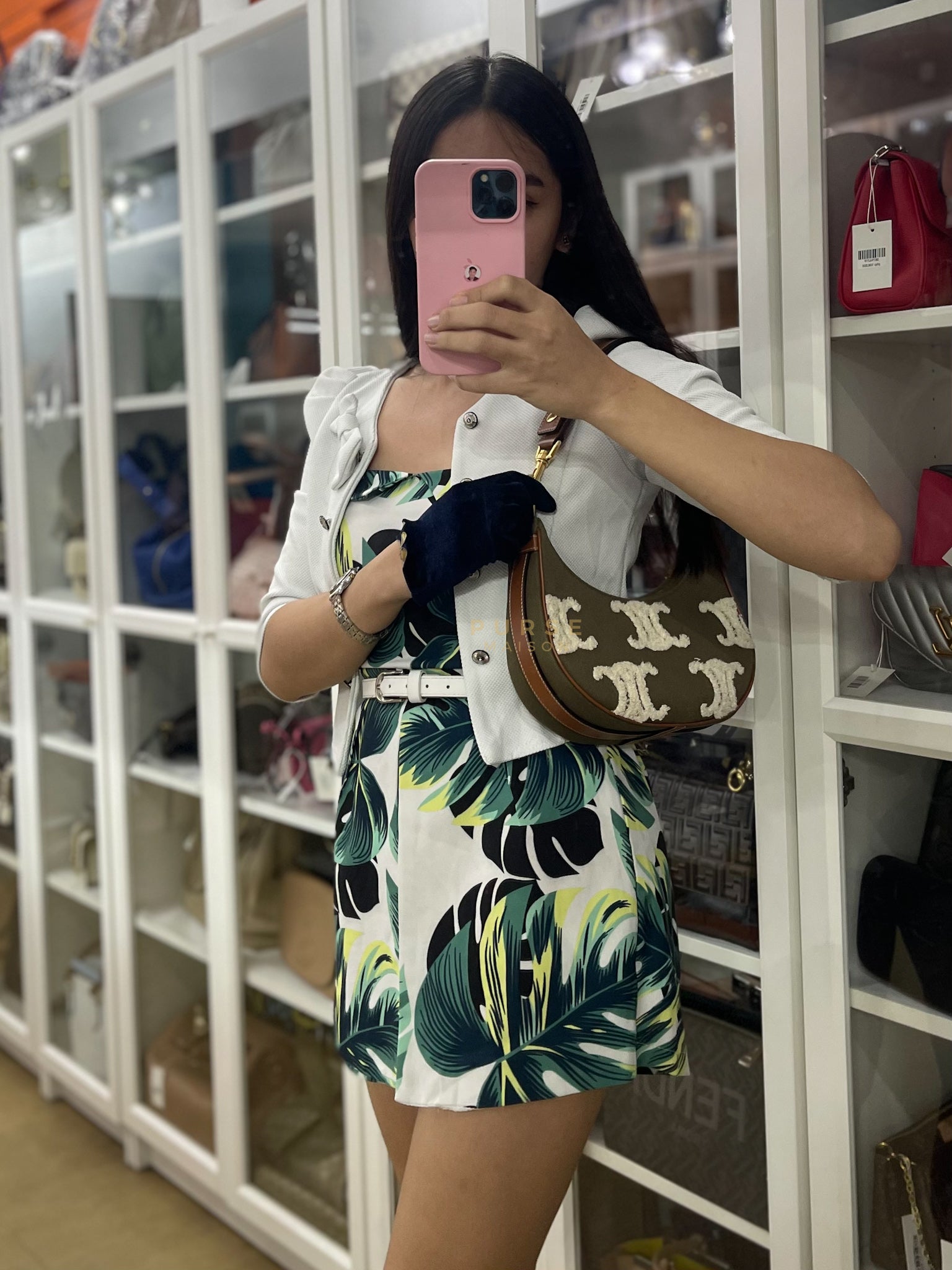 Ava Medium in Khaki/Tan Canvas Shoulder Bag | Purse Maison Luxury Bags Shop