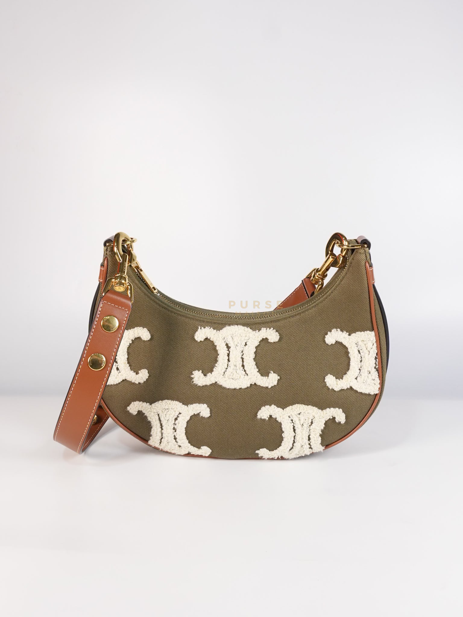 Ava Medium in Khaki/Tan Canvas Shoulder Bag | Purse Maison Luxury Bags Shop