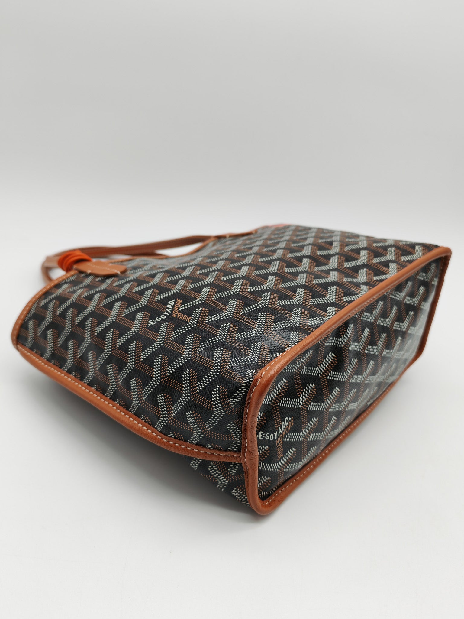 Mini Anjou in Tan Goyardine Canvas with Orange Heart Print and Croc Universel Clip Charm