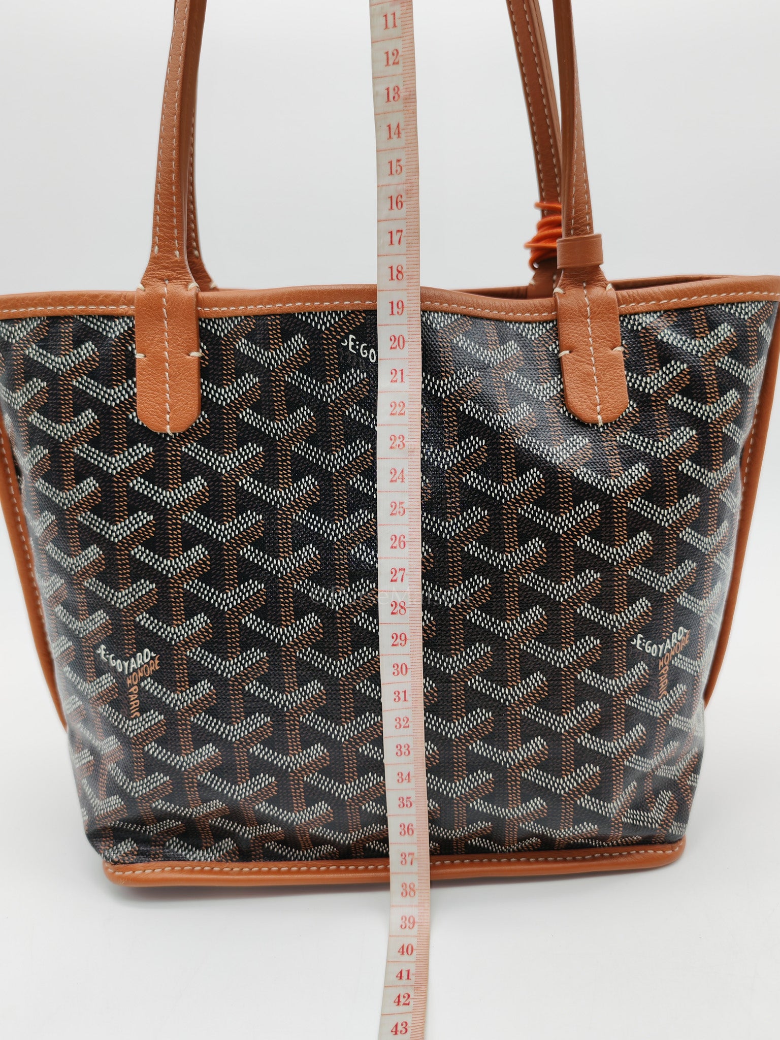 Mini Anjou in Tan Goyardine Canvas with Orange Heart Print and Croc Universel Clip Charm