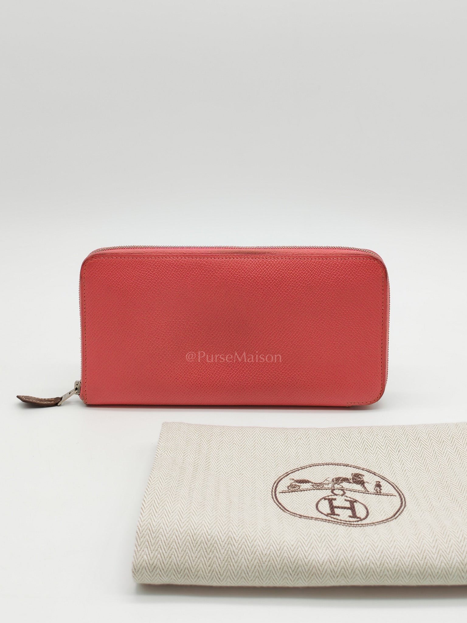 Azap Silk-In Long Wallet in Pink Epsom Leather & Palladium Hardware Stamp X (2016) | Purse Maison Luxury Bags Shop