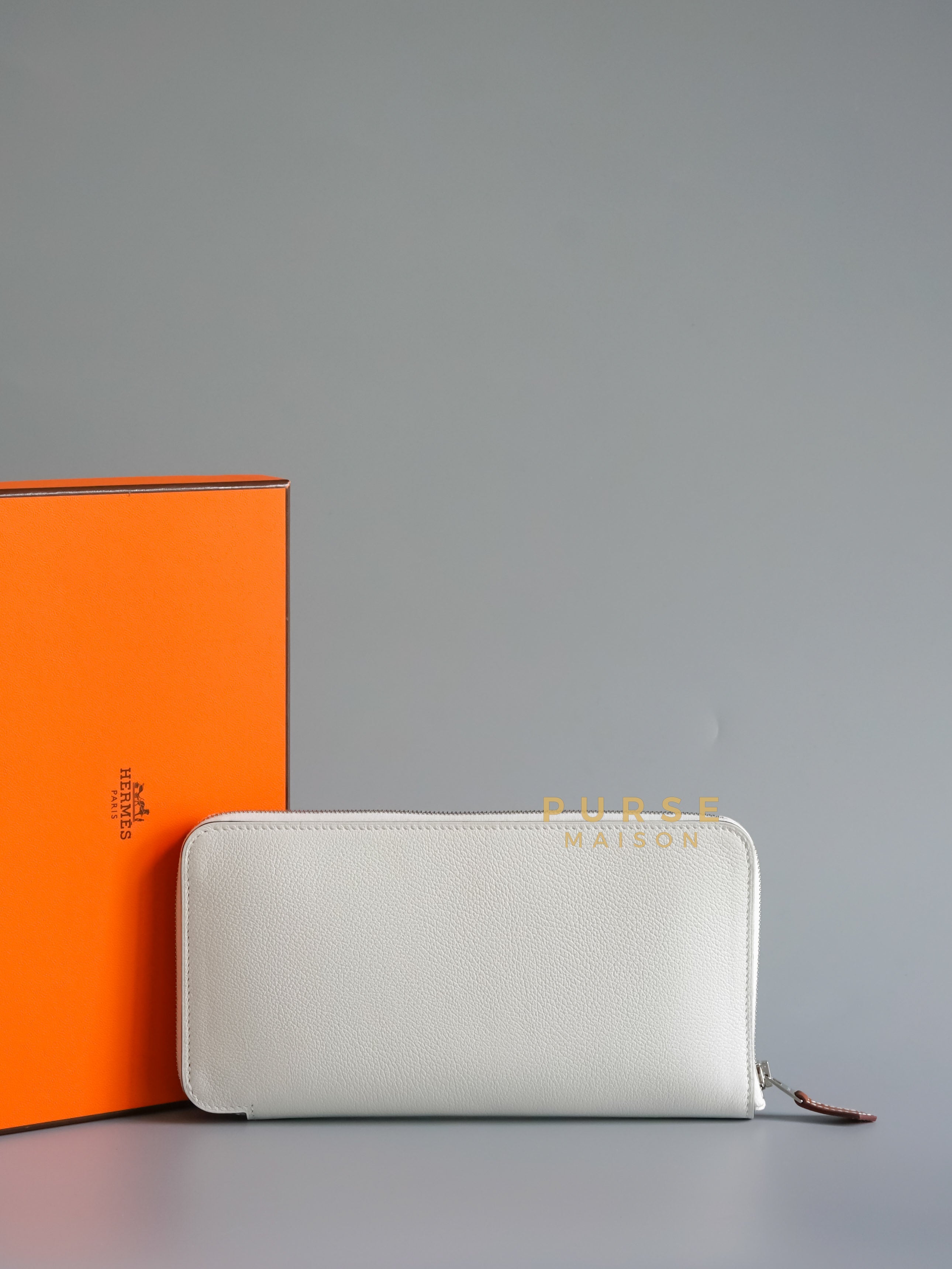 Azap Silk Inn Epsom Blanc Electric Long Wallet Stamp B | Purse Maison Luxury Bags Shop