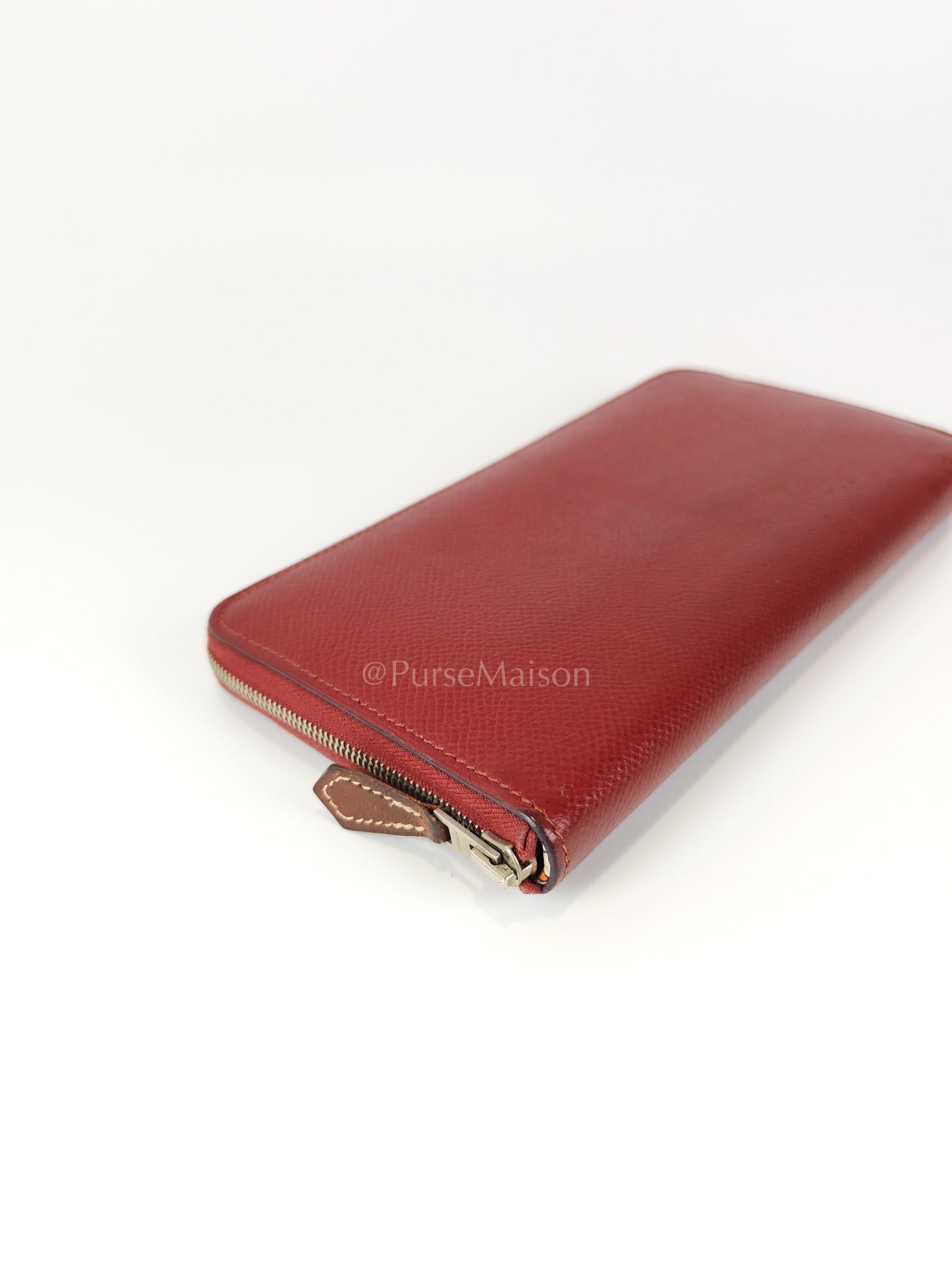 Azap Zip Around Long Wallet in Rouge Epsom Leather and Palladium Hardware Stamp X (2016) | Purse Maison Luxury Bags Shop