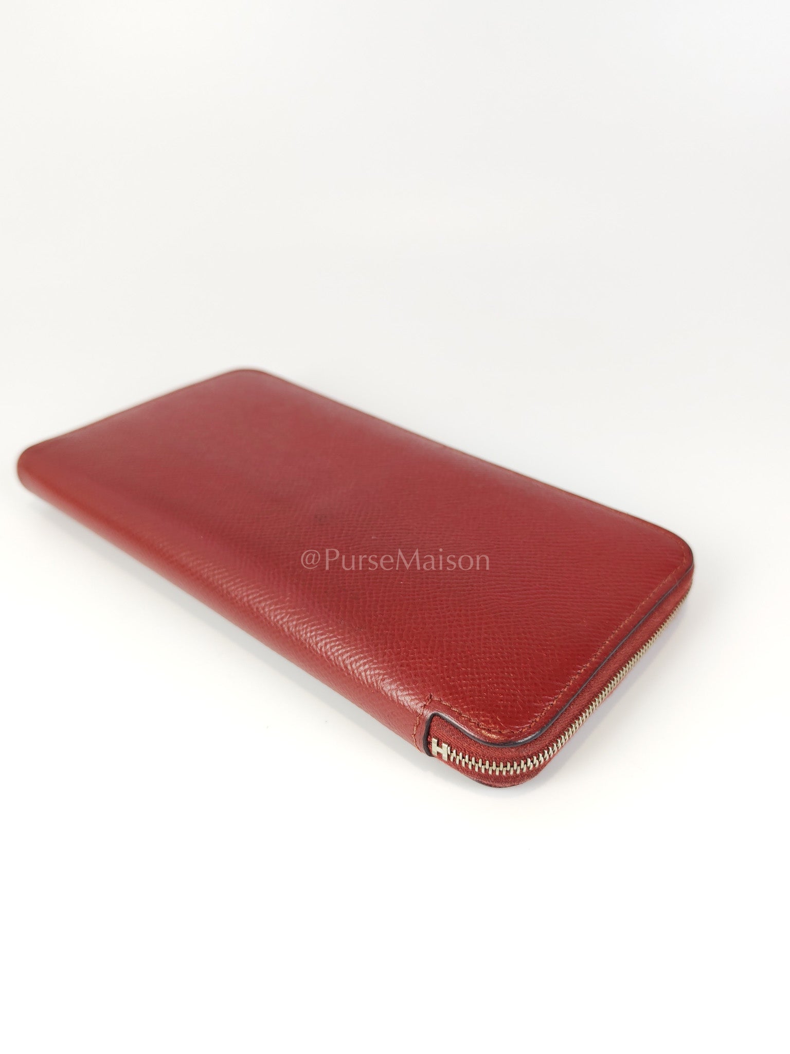 Azap Zip Around Long Wallet in Rouge Epsom Leather and Palladium Hardware Stamp X (2016) | Purse Maison Luxury Bags Shop