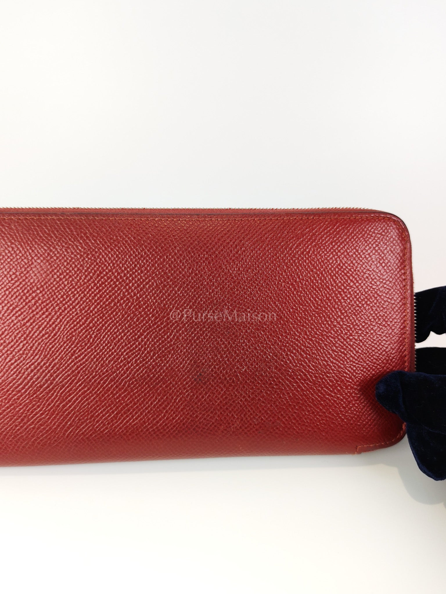 Azap Zip Around Long Wallet in Rouge Epsom Leather and Palladium Hardware Stamp X (2016) | Purse Maison Luxury Bags Shop