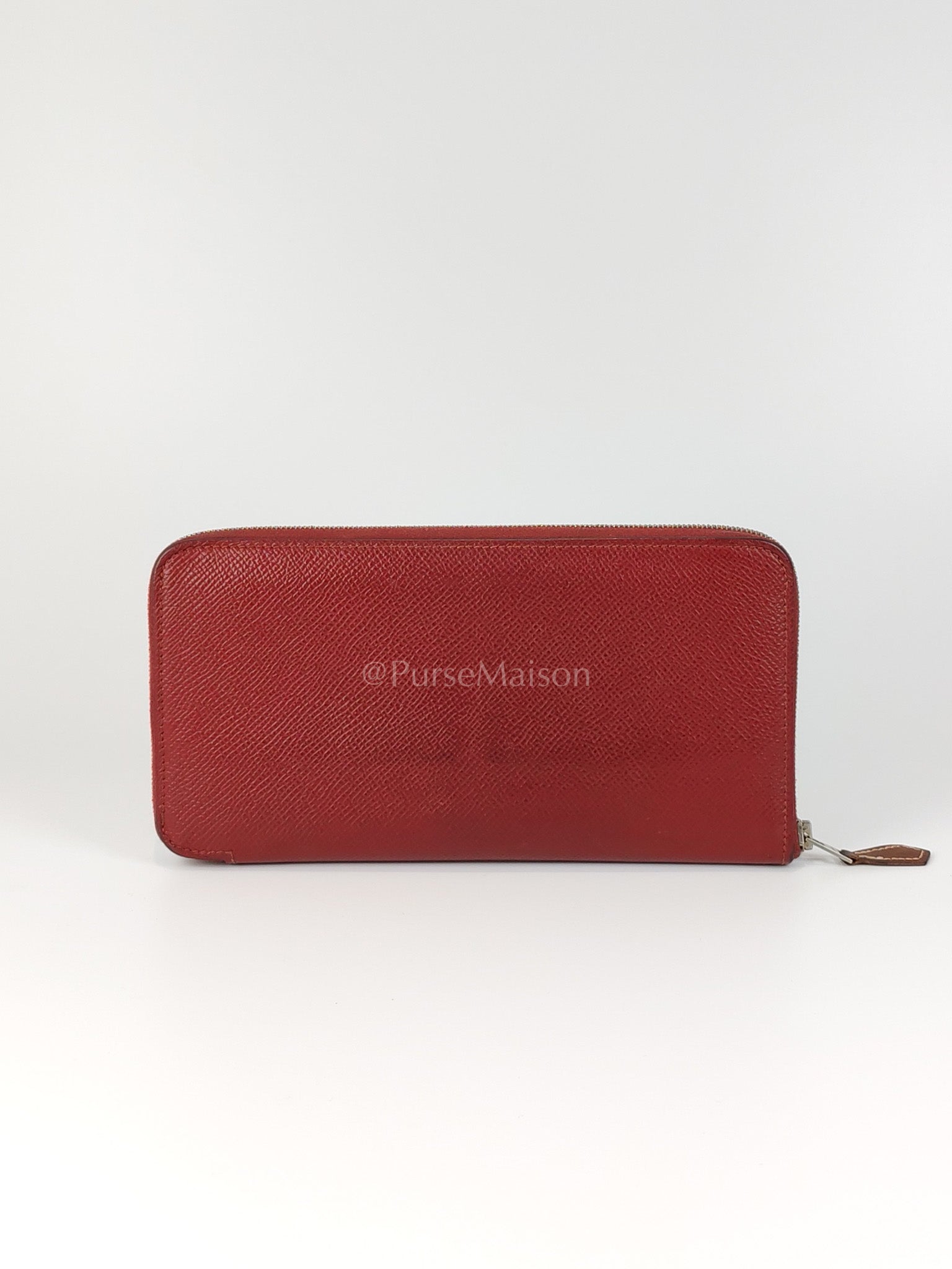 Azap Zip Around Long Wallet in Rouge Epsom Leather and Palladium Hardware Stamp X (2016) | Purse Maison Luxury Bags Shop