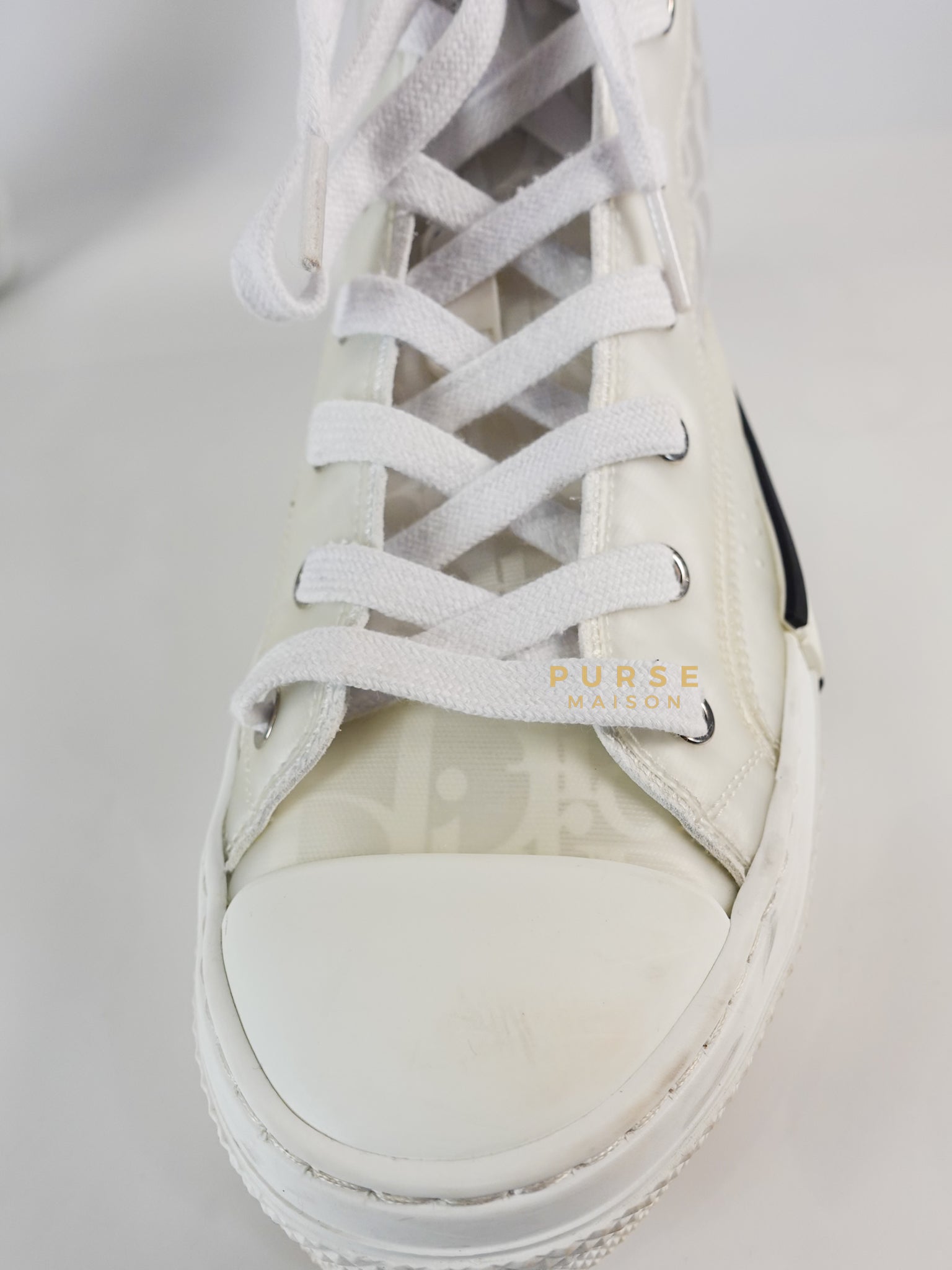 B23 White Oblique Transparent High Top Sneakers (Size 40 EUR, 27cm) | Purse Maison Luxury Bags Shop